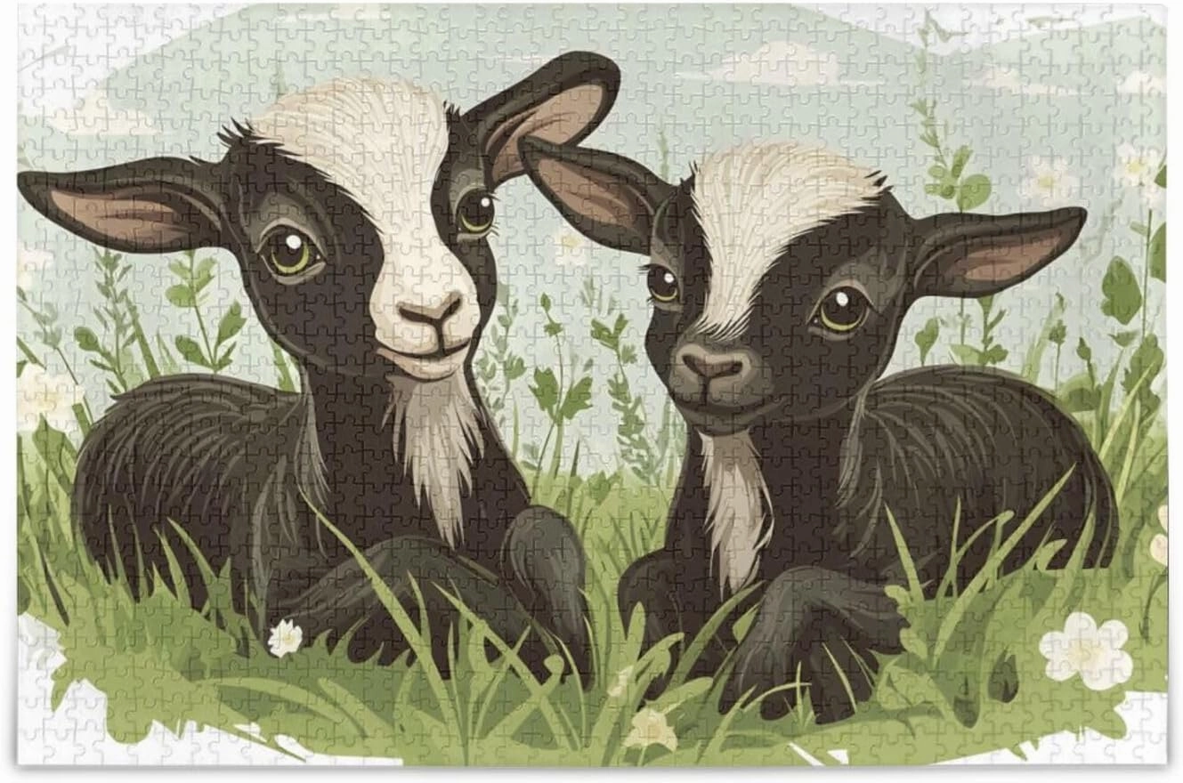 Goats Grassland Cute Jigsaw Puzzle for Adults 1000 Pieces, Extremely Challenging and Difficult Puzzle for Family Games, Party Entertainment, and Brain Teasing Fun