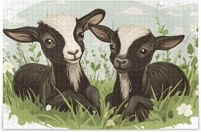 Goats Grassland Cute Jigsaw Puzzle for Adults 1000 Pieces, Extremely Challenging and Difficult Puzzle for Family Games, Party Entertainment, and Brain Teasing Fun