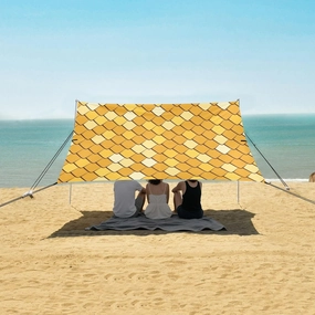 Gold Snake Dinosaur Scale Beach Canopy Tent Anti-UV & Wind Resistant, Camping Sun Shelter Easy Setup Portable,Outdoor Shade Tents with Sandbags,Sand Shovels,Ground Pegs & Stability Poles