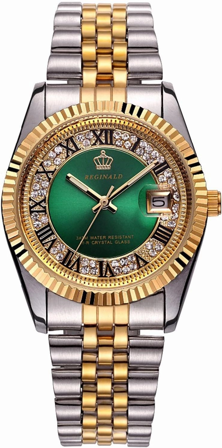 Gosasa Luxury Womens Analog Watch Diamond Gold Stainless Steel Quartz Watch Waterproof Calendar Luminous Watch