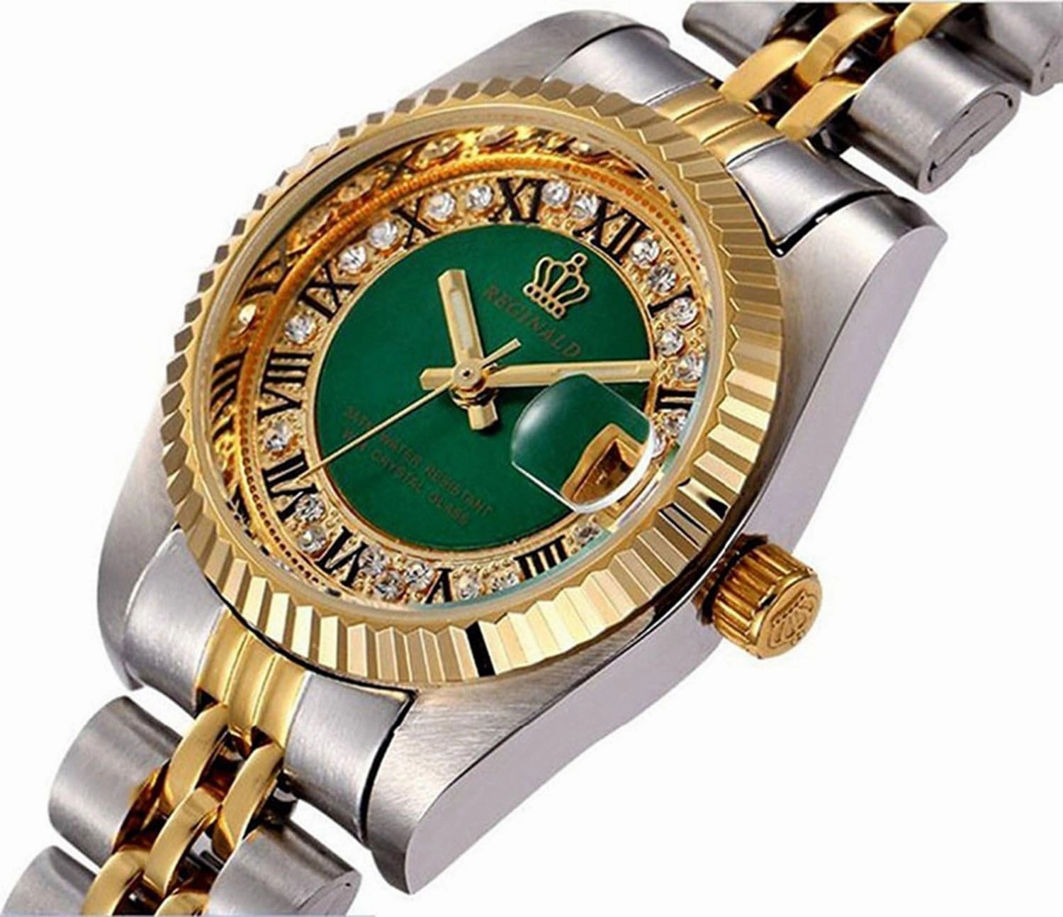 Gosasa Luxury Womens Analog Watch Diamond Gold Stainless Steel Quartz Watch Waterproof Calendar Luminous Watch