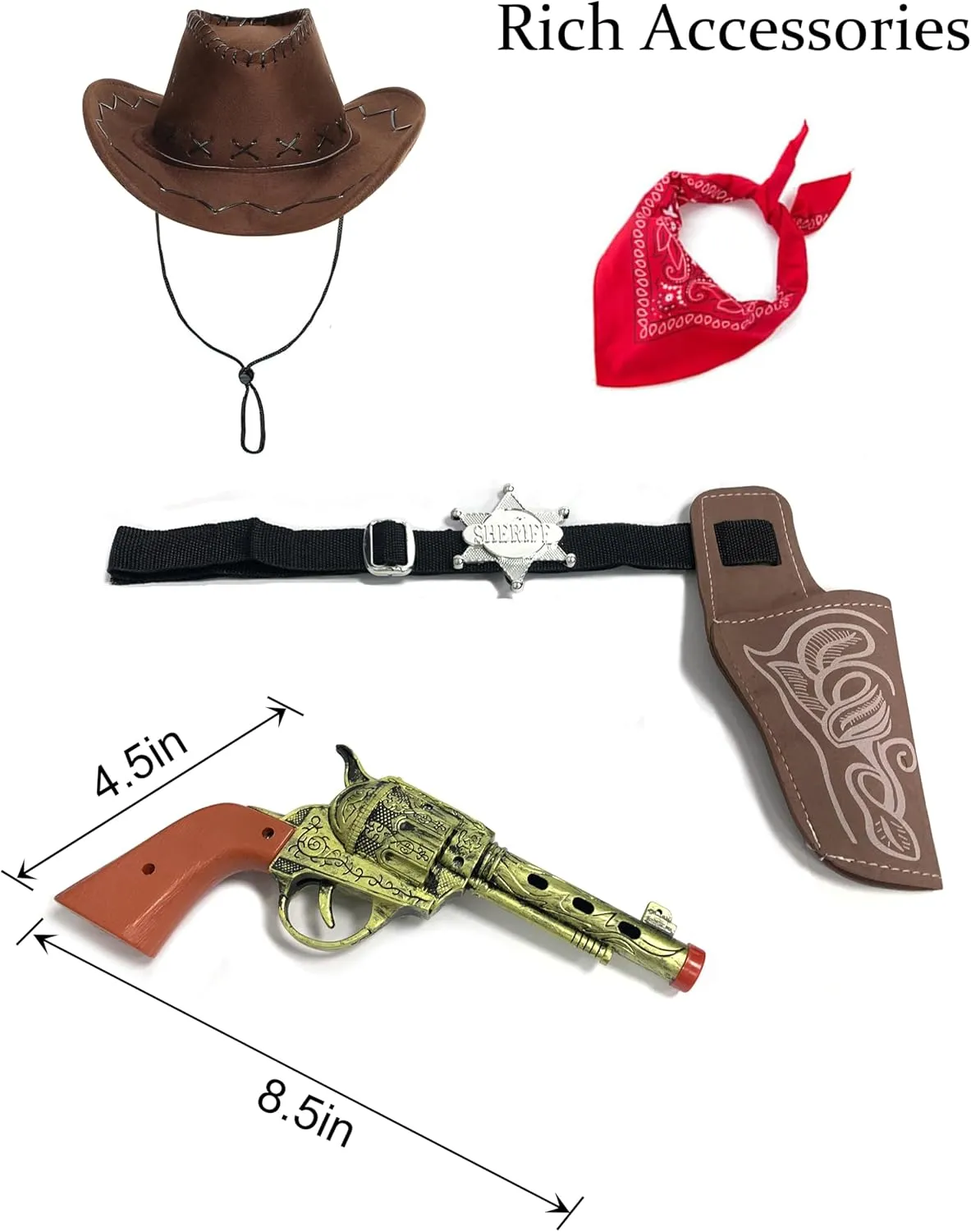 GZ-LAOPAITOU 8 Pcs Cowboy Costume for Boys, Kids Cowboy Outfit Brown Western Costume Toddler Role Play Halloween Cosplay