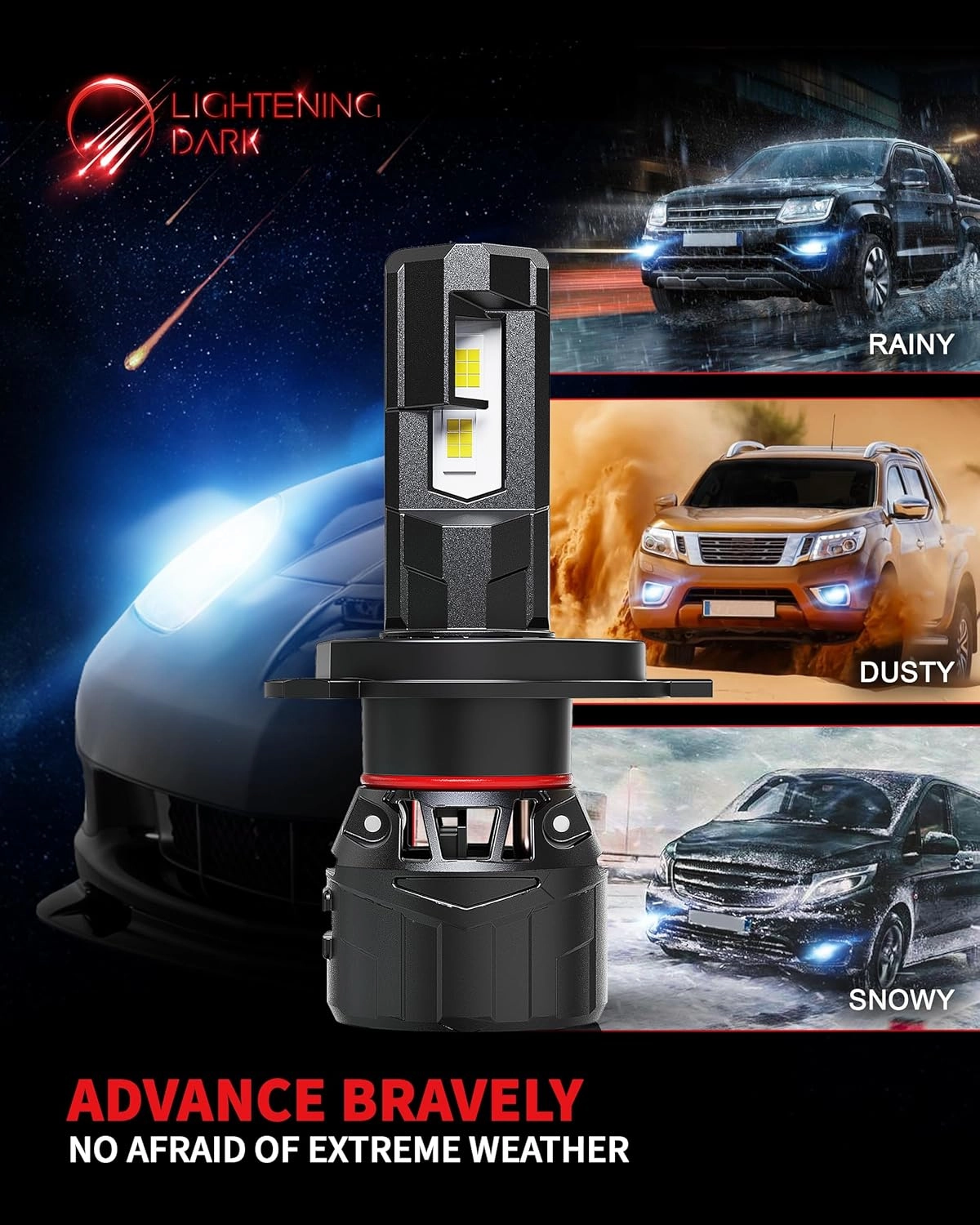 H4 Bulb, 9003 H4 Fog Light 600% Brighter Plug & Play 6500K Xenon White 360° Adjustable Light for Car with Cooling Fan, Pack of 2