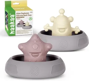 Haakaa Squeeze Alien Explorers Baby Bath Toys, Food Grade Silicone Toddler Bath Toys for Bathtubs/Swimming Pools/Beaches, Detachable Mold Free Floating Tub Toys for Kids Ages 1-3 (Nova Jupiter)