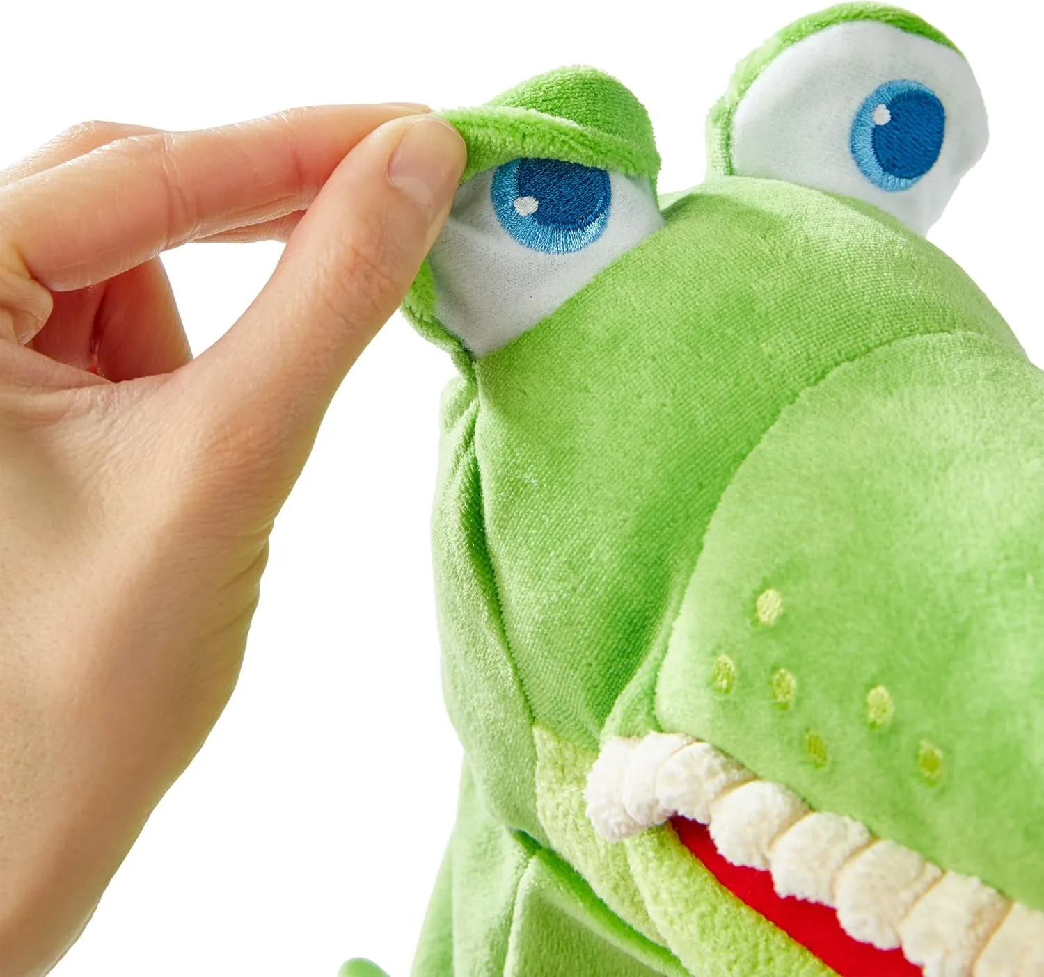 HABA Hand Puppet - Eat it Up Croco Interactive Puppet Show Toy with Belly Bag for Storytelling, Toddler Activities, Speech Therapy Toys and Pretend Play for 18 Months and up