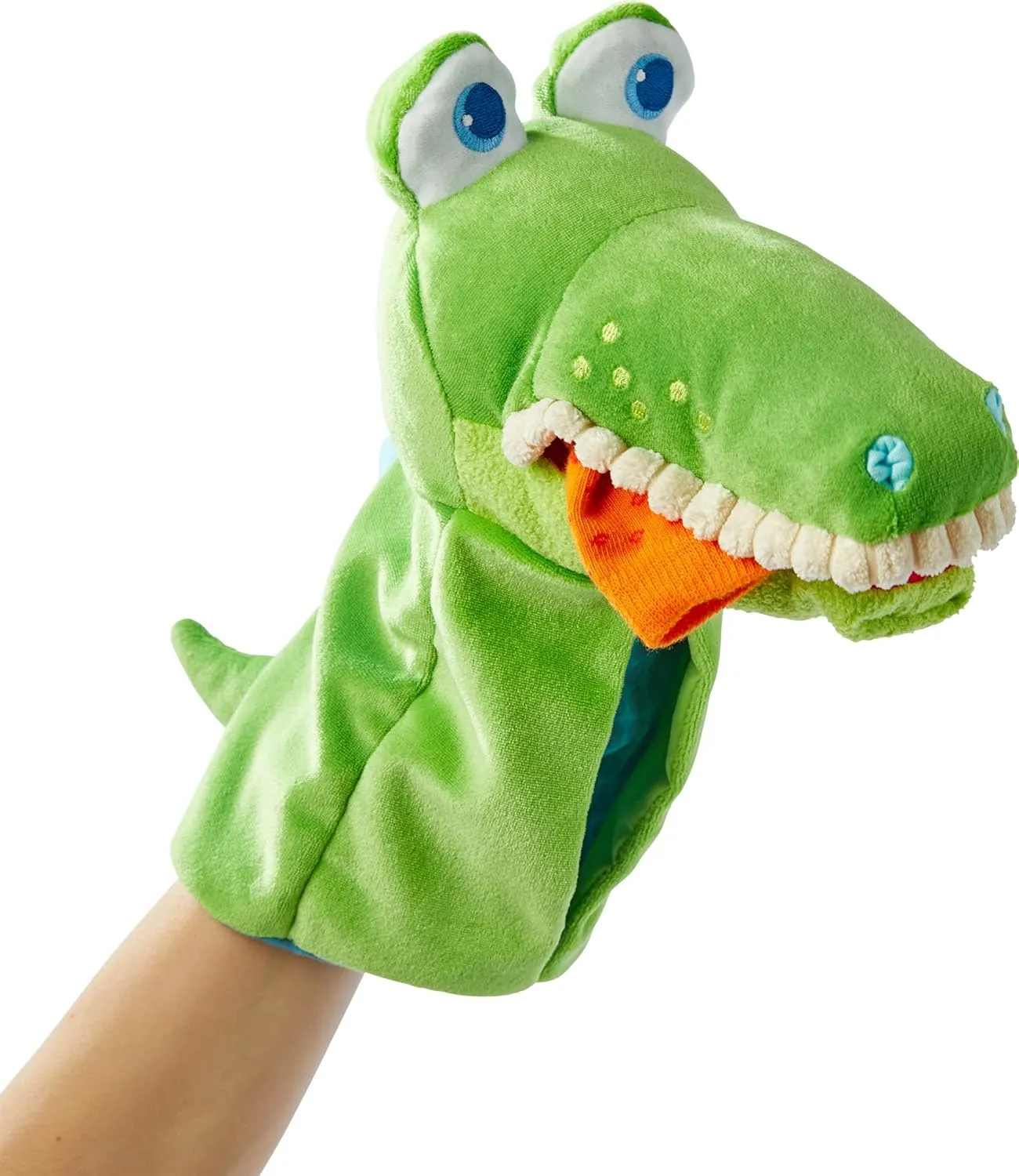 HABA Hand Puppet - Eat it Up Croco Interactive Puppet Show Toy with Belly Bag for Storytelling, Toddler Activities, Speech Therapy Toys and Pretend Play for 18 Months and up