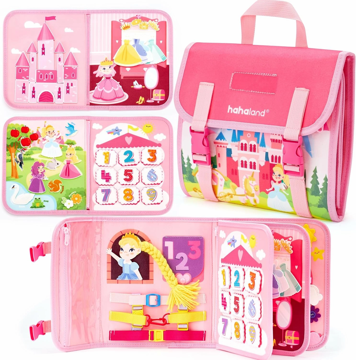 hahaland Montessori Toys for Ages 2-4, Busy Board 1-4 Year Old Girl Birthday Gift 17 in 1 Preschool Learning Activities with 12 Life Skill, Number,Shape,Dressup,Animal,Figures,Baby Girl Easter Gifts