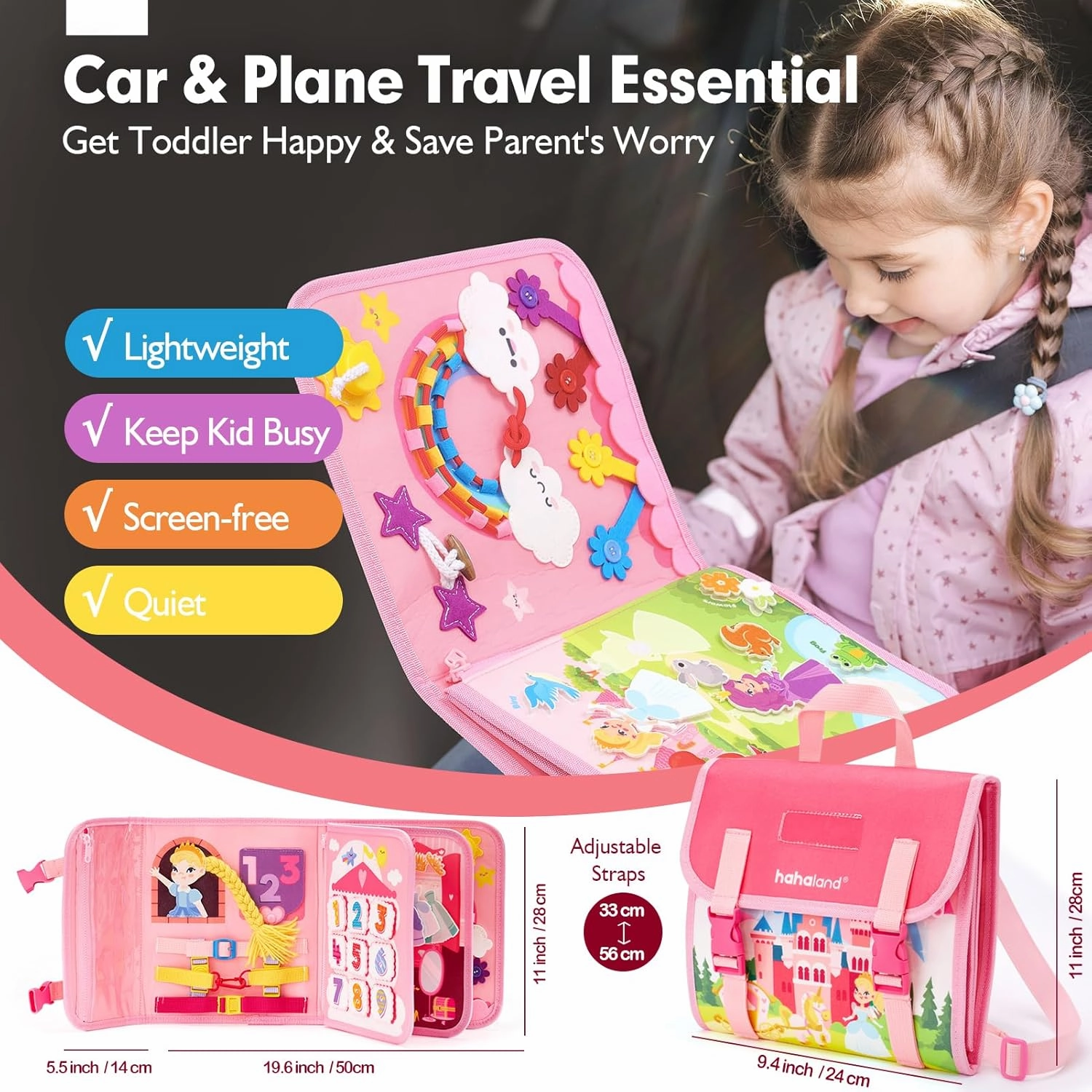hahaland Montessori Toys for Ages 2-4, Busy Board 1-4 Year Old Girl Birthday Gift 17 in 1 Preschool Learning Activities with 12 Life Skill, Number,Shape,Dressup,Animal,Figures,Baby Girl Easter Gifts