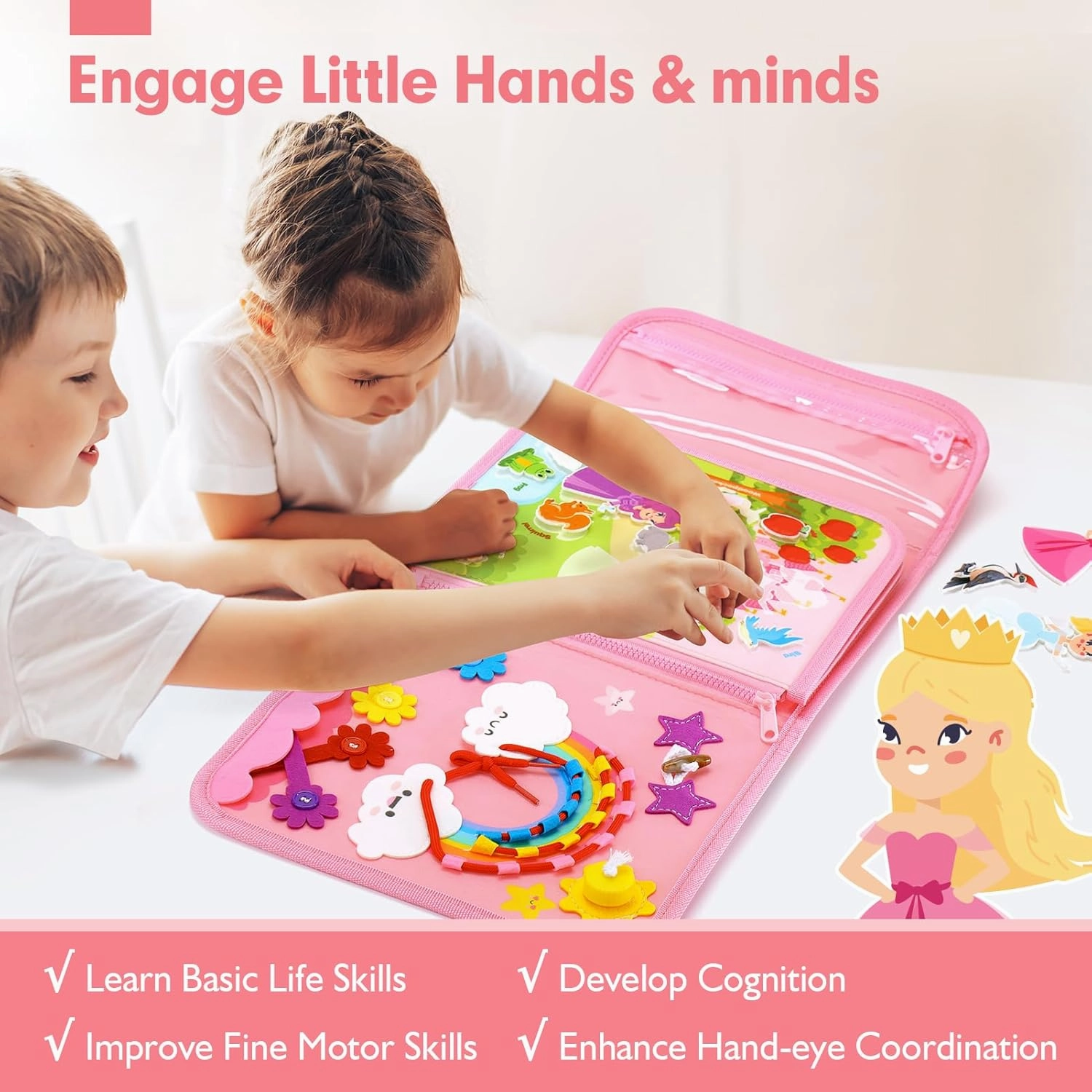 hahaland Montessori Toys for Ages 2-4, Busy Board 1-4 Year Old Girl Birthday Gift 17 in 1 Preschool Learning Activities with 12 Life Skill, Number,Shape,Dressup,Animal,Figures,Baby Girl Easter Gifts