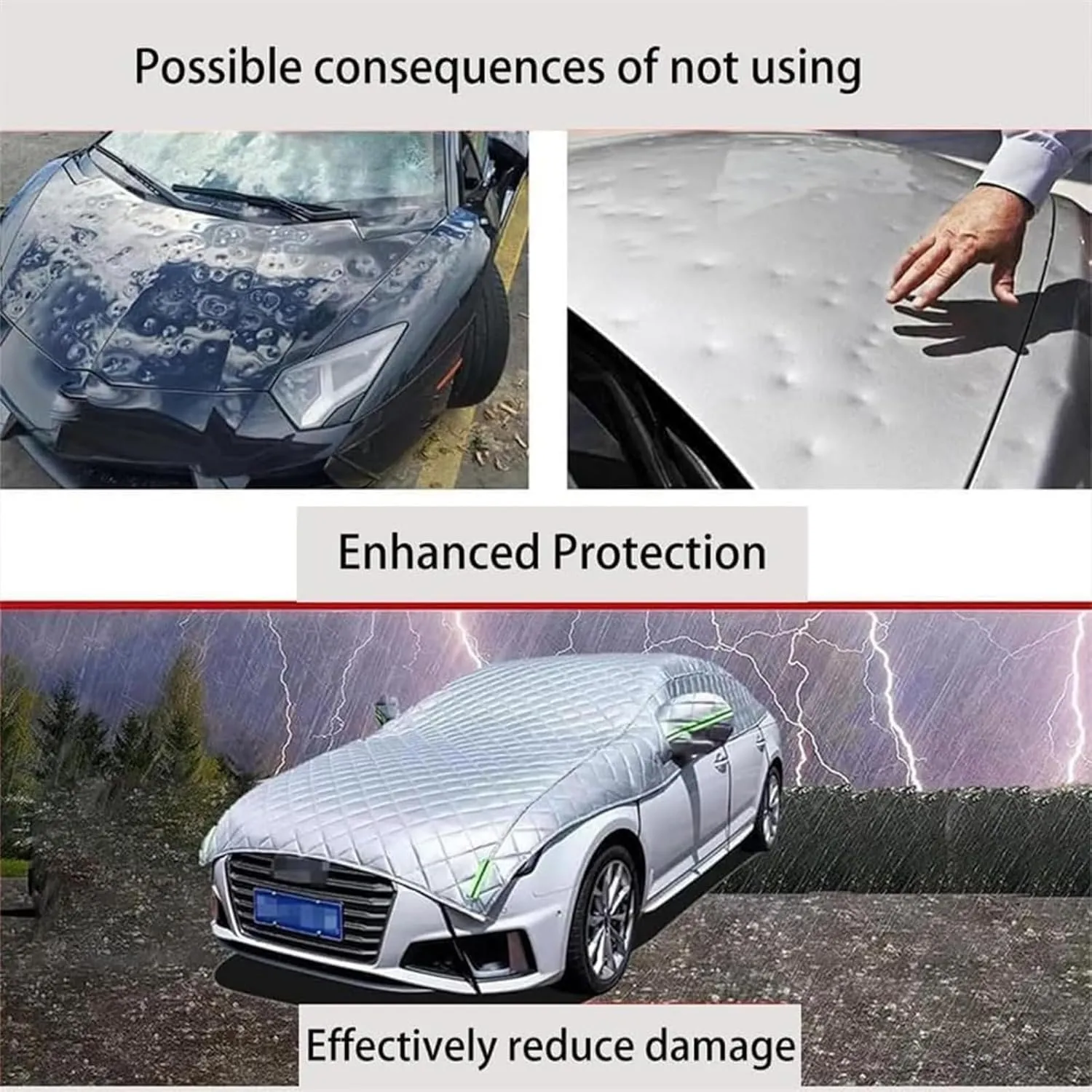 Hail Protector Car Cover, 5-Layer Padded Anti-Hail Car Cover, Heavy Duty Waterproof with Reflective Safety Strips, All-Weather Protection Against Hail Snow Rain (White,Hatchback)