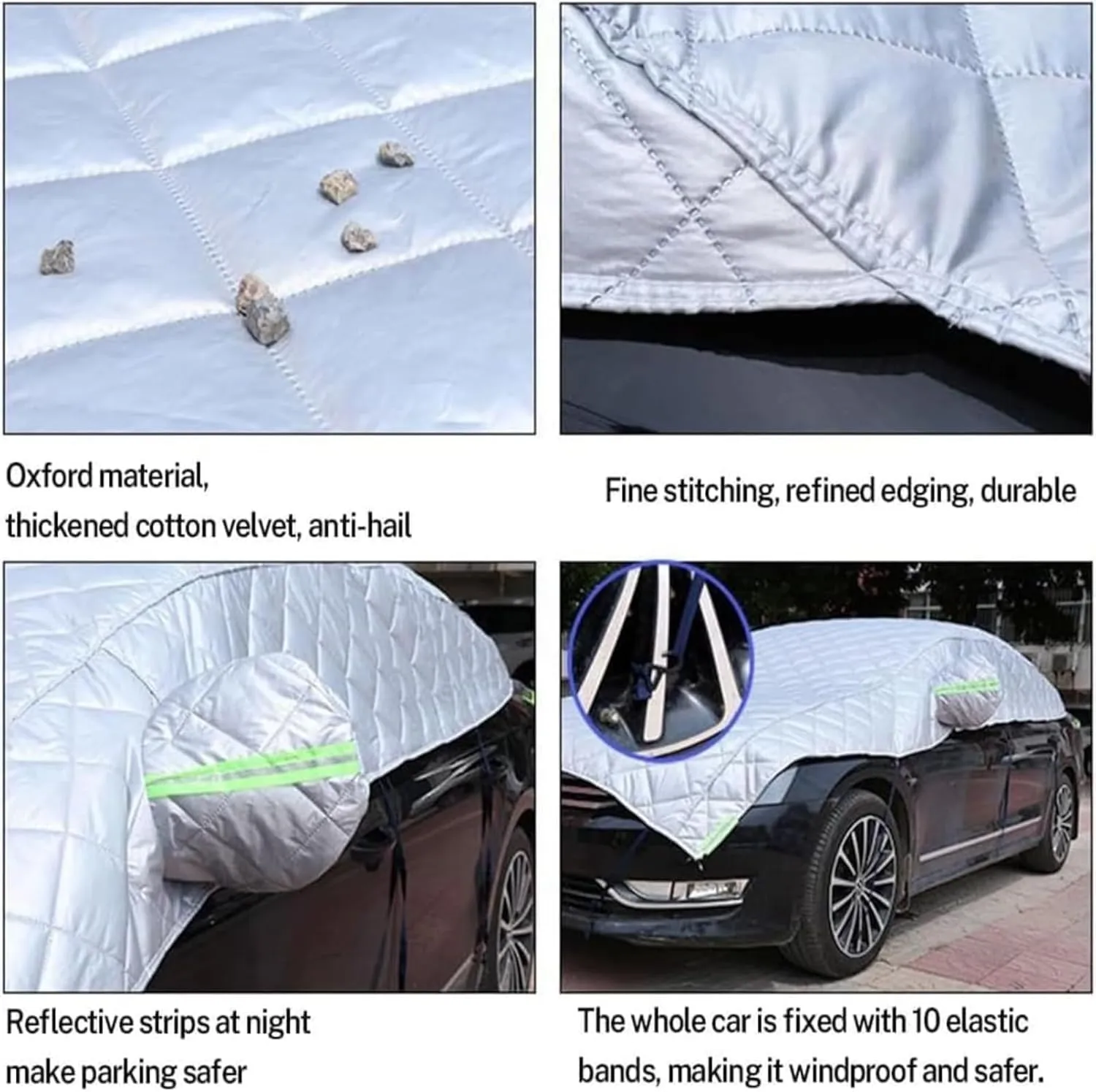 Hail Protector Car Cover, 5-Layer Padded Anti-Hail Car Cover, Heavy Duty Waterproof with Reflective Safety Strips, All-Weather Protection Against Hail Snow Rain (White,Hatchback)