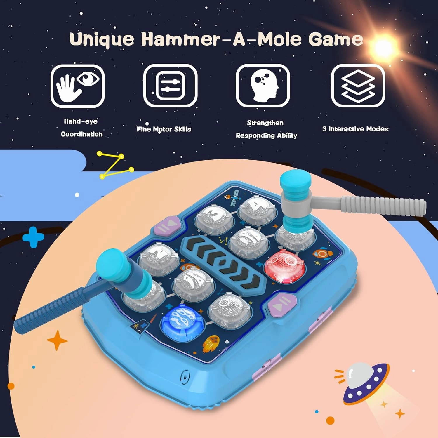 Hammer Mole Game for 3 4 5 6 Year Old Boys, Pounding Toys for Age 3-8, 3 Modes & Light Interactive Toddlers Toy with 2 Hammer, Baby Toy Gifts for Early Learning, Birthday Gift for Toddler Boy Girl