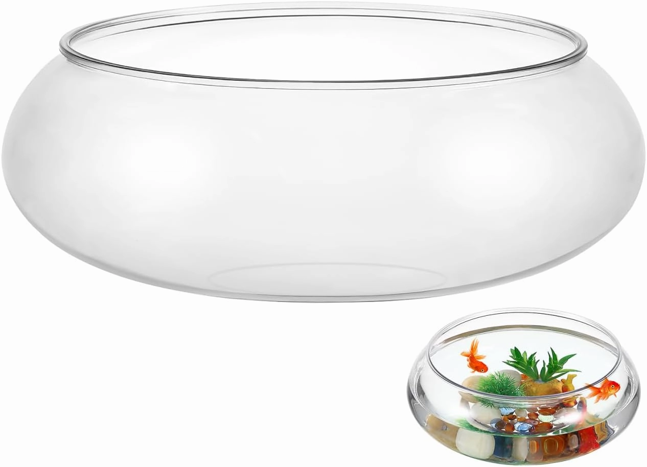 HANABASS Clear Fish Bowl Vase - Wide Mouth Bubble Bowl - Shallow Planter - Terrarium Fish Bowl - Aquatic Plant Pot - Hydroponic Planter Table Centerpiece, 9.5X 9.5X 3.9 Inch, for Office Home Decor