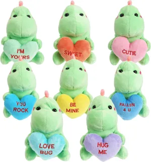 Hanaive 8 Pcs Valentines Day Stuffed Animals Bulk Valentine Plush Animals Toys with Holding Heart Sweet Romantic Anniversary Birthday Funny Gift for Her Girls Boys Girlfriend (Dinosaur)
