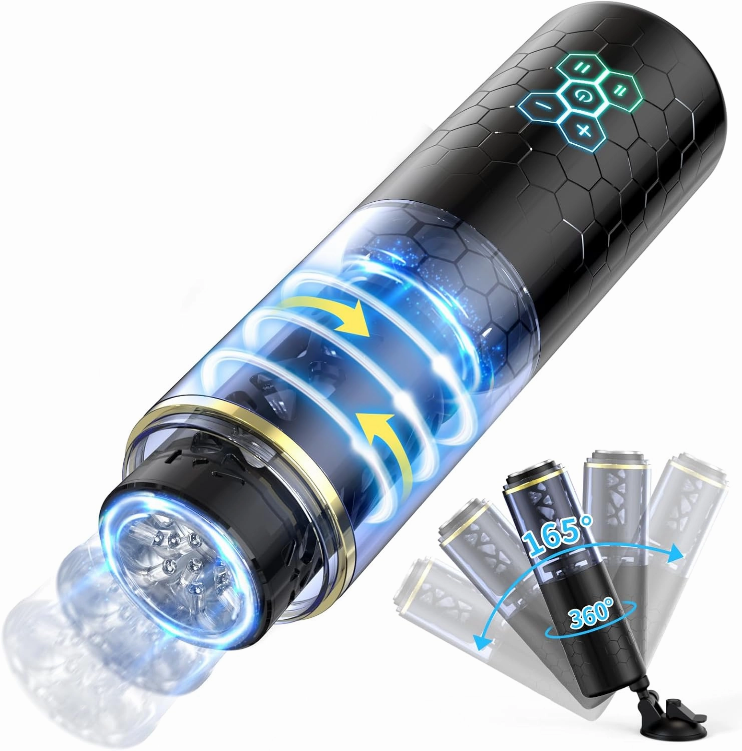 Hands-Free Automatic Male Masturbator Sex Toys for Men 20 Powerful Thrusting Rotating Stimulation Pocket Pussy Blowjob Masturbation Realistic Adult Toys with Suction Cups