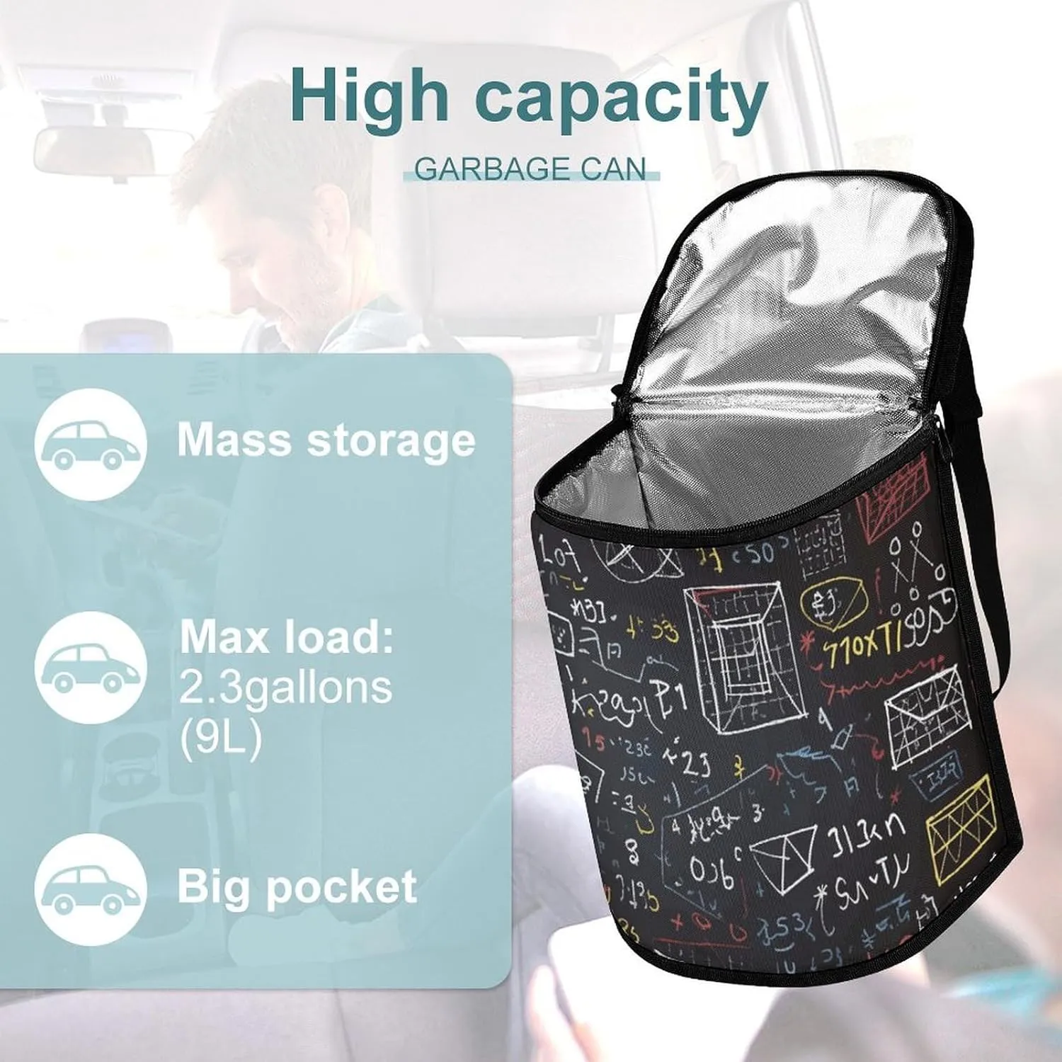 Hanging Car Garbage Bag Mathematics and Physics Portable Car Trash Bag for Car SUV Truck
