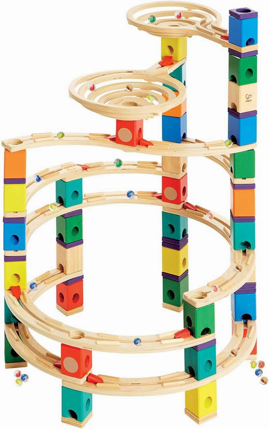 Hape Quadrilla Cyclone Wooden Marble Run Race Maze Construction Building Set| STEM Educational Learning Toys for Kids