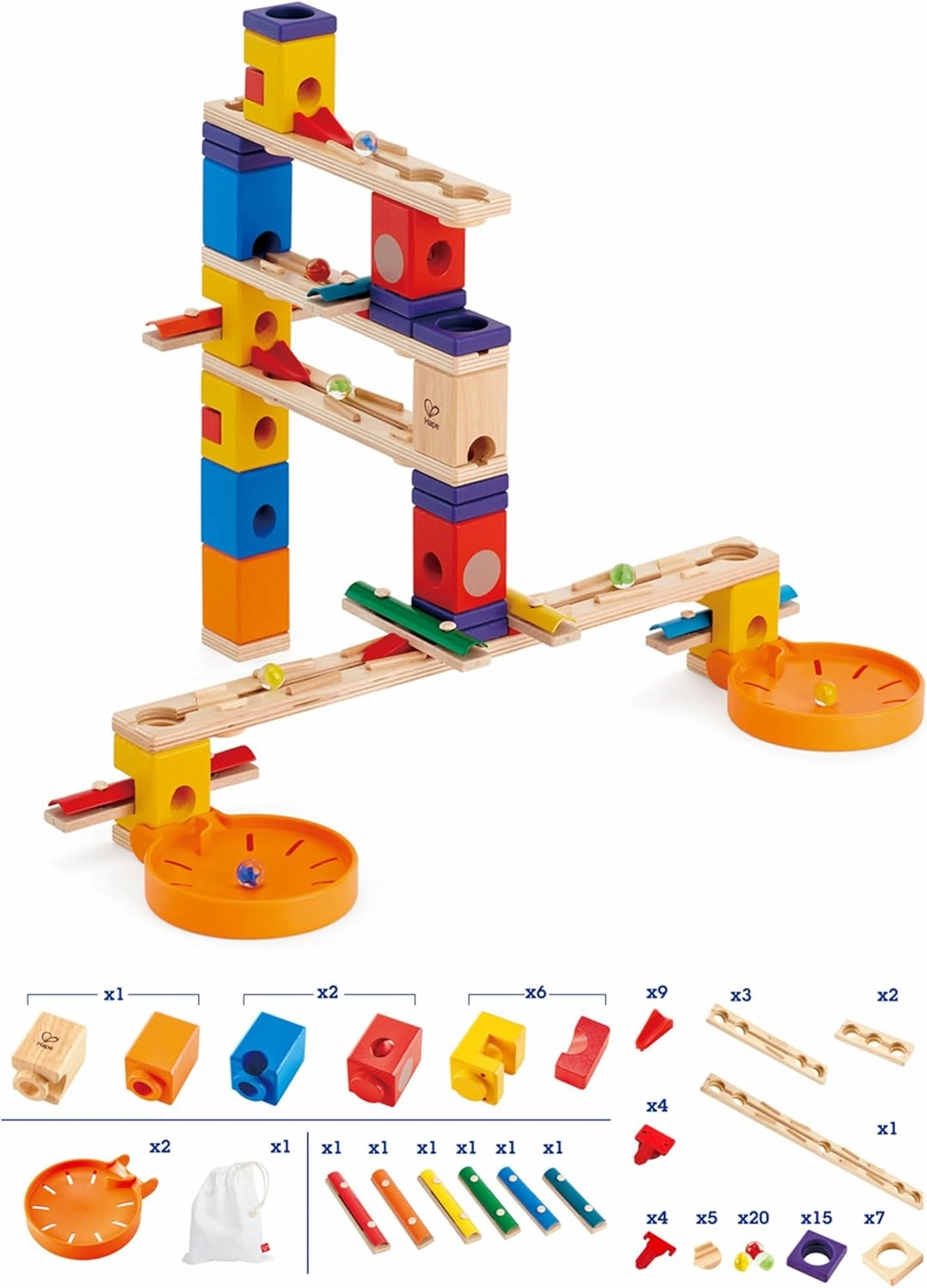 Hape Wooden Quadrilla Marble Run Music Motion Construction with Instruction| 97-Piece STEM Educational Learning Toys for Kids
