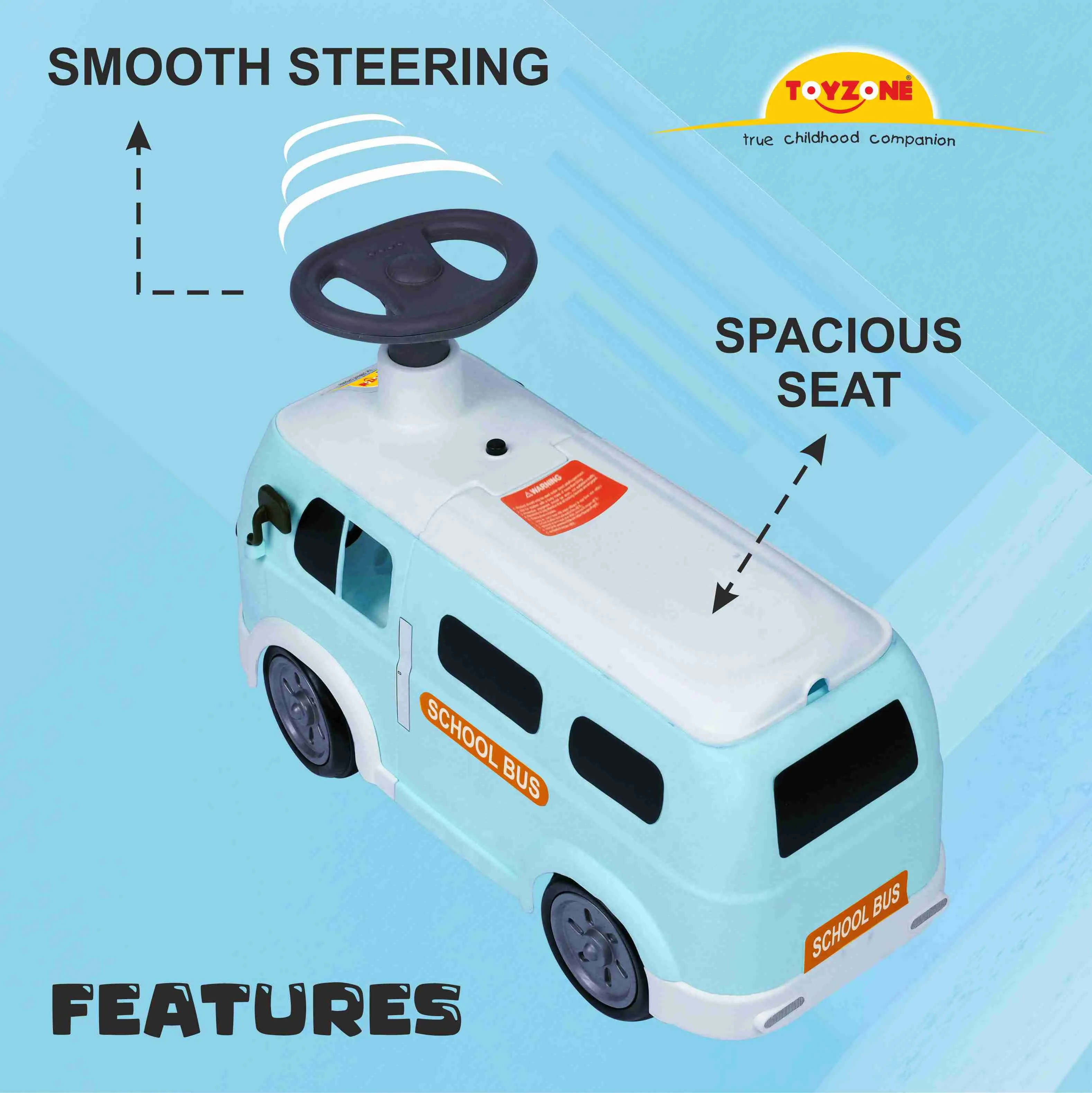 Happy Bus Ride On - Blue | Toddler Ride-on | Lights & Music | Ride-on with easy storage | Grip wheels | Make in India | Indoor & Outdoor | For Kids 2  years