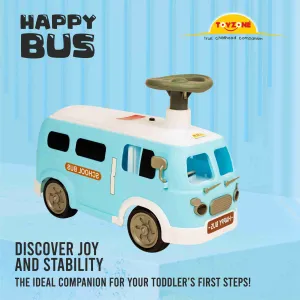 Happy Bus Ride On - Blue | Toddler Ride-on | Lights & Music | Ride-on with easy storage | Grip wheels | Make in India | Indoor & Outdoor | For Kids 2  years