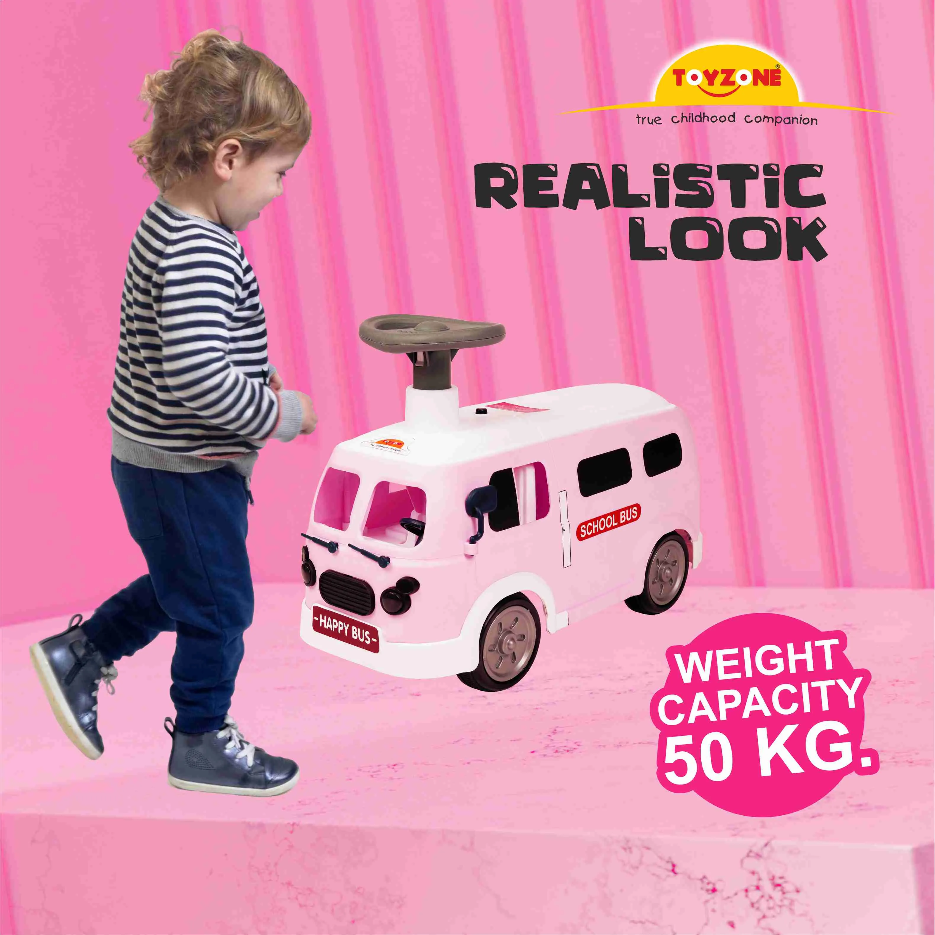 Happy Bus Ride On - Pink | Toddler Ride-on | Lights & Music | Ride-on with easy storage | Grip wheels | Make in India | Indoor & Outdoor | For Kids 2  years