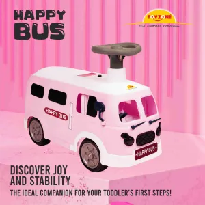 Happy Bus Ride On - Pink | Toddler Ride-on | Lights & Music | Ride-on with easy storage | Grip wheels | Make in India | Indoor & Outdoor | For Kids 2  years