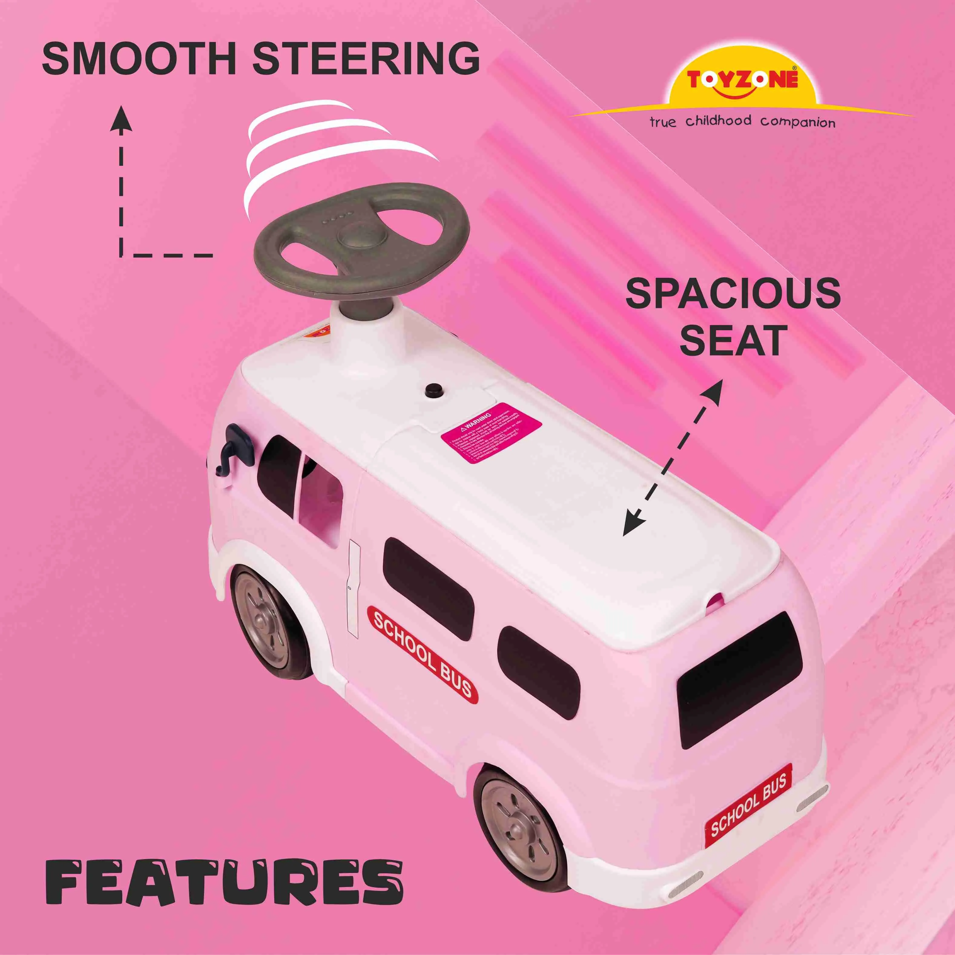 Happy Bus Ride On - Pink | Toddler Ride-on | Lights & Music | Ride-on with easy storage | Grip wheels | Make in India | Indoor & Outdoor | For Kids 2  years