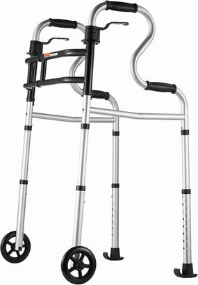 HappyBuy Folding Walker on Wheels - 3-in-1, Adjustable Height and Width, Lightweight Aluminum, Front Wheeled, for Elderly, Handicapped, Disabled, Up to 350LBS