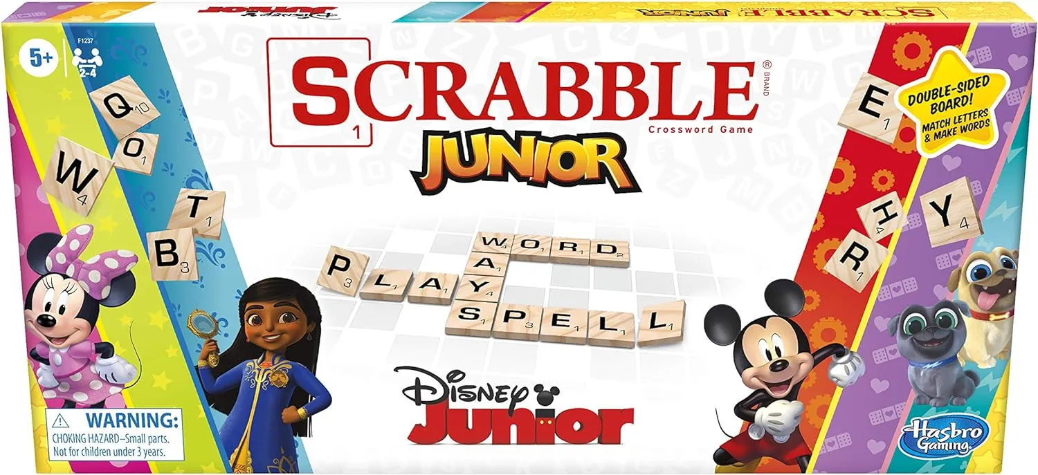 Hasbro Gaming Scrabble Junior: Disney Junior Edition Board Game for Kids | Double -Sided Game Board | Matching Word Game | Back to School Gifts | Ages 5  (Amazon Exclusive)