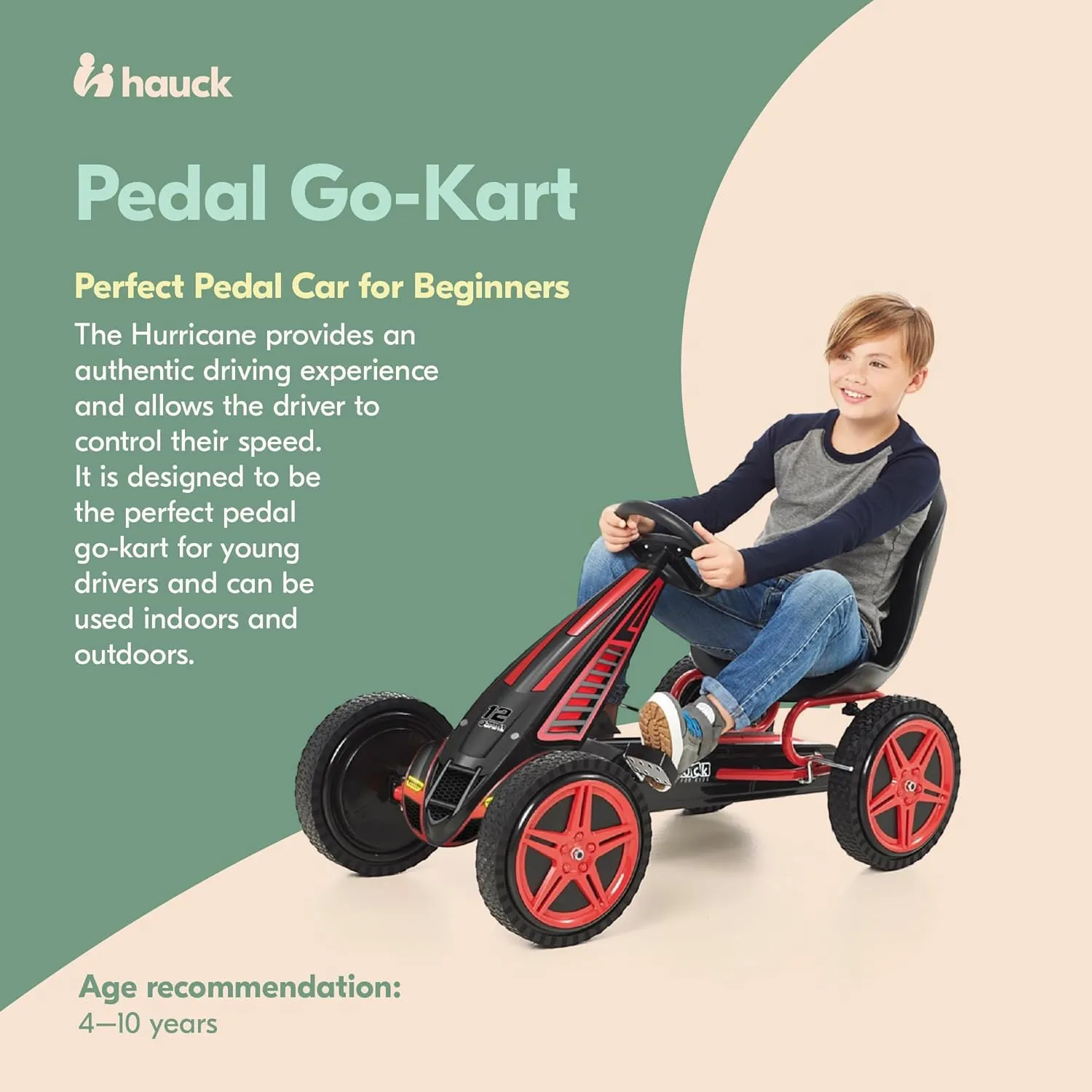 Hauck Hurricane Pedal Go Kart, Ride-On Toy w/ Rubber Tires & Handbrake, for Kids Ages 4-10