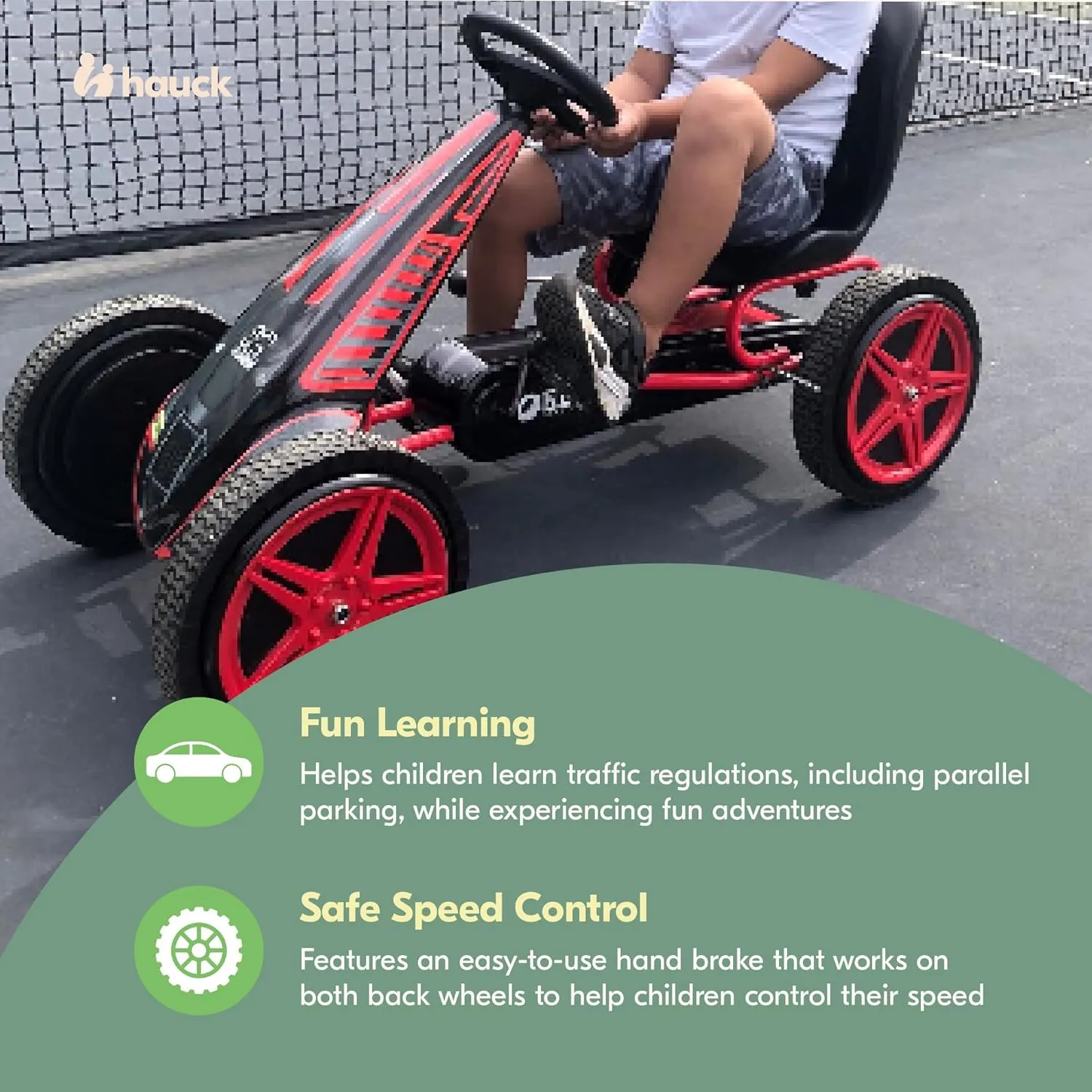 Hauck Hurricane Pedal Go Kart, Ride-On Toy w/ Rubber Tires & Handbrake, for Kids Ages 4-10
