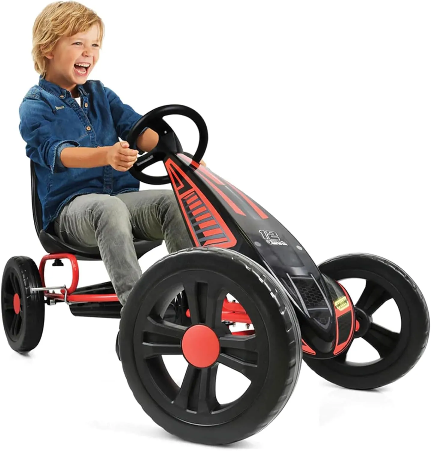 Hauck Hurricane Pedal Go Kart, Ride-On Toy w/ Rubber Tires & Handbrake, for Kids Ages 4-10