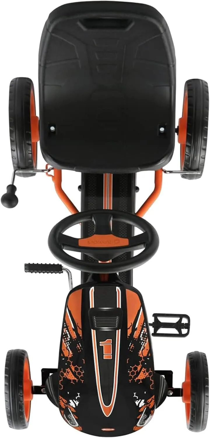 hauck Speedster Pedal Car with 3 Way Adjustable Bucket Seat, Hand Brake, and Robust Steel Tube Frame for Indoor and Outdoor Use, Orange