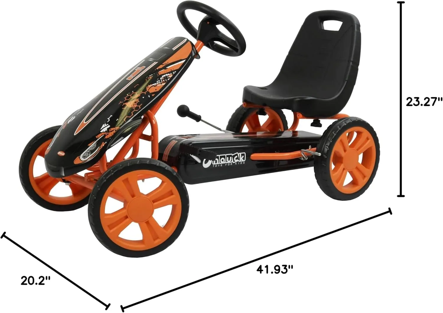 hauck Speedster Pedal Car with 3 Way Adjustable Bucket Seat, Hand Brake, and Robust Steel Tube Frame for Indoor and Outdoor Use, Orange