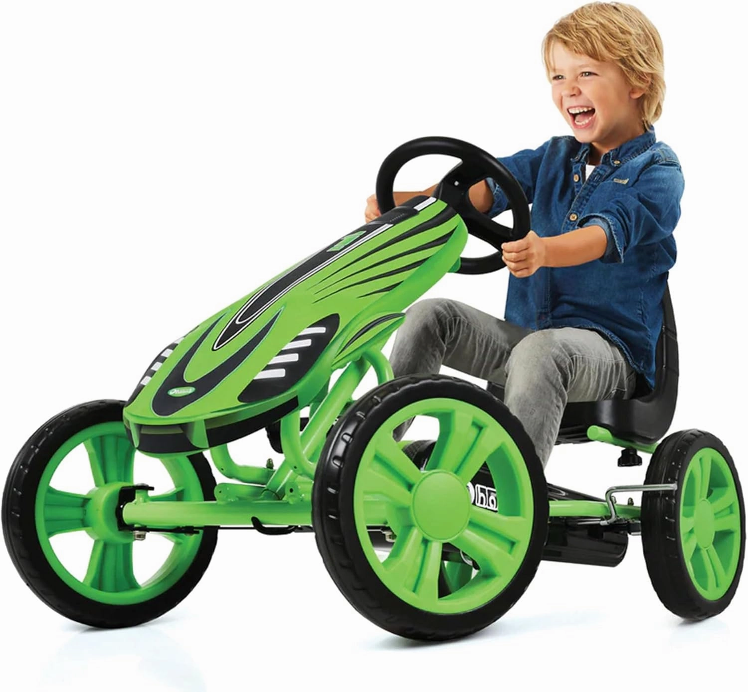Hauck Speedster Pedal Go-Kart for Kids Ages 4-8 with Adjustable Bucket Seat, Large Front Plate, Handbrake, and EVA Plastic Wheels, Green