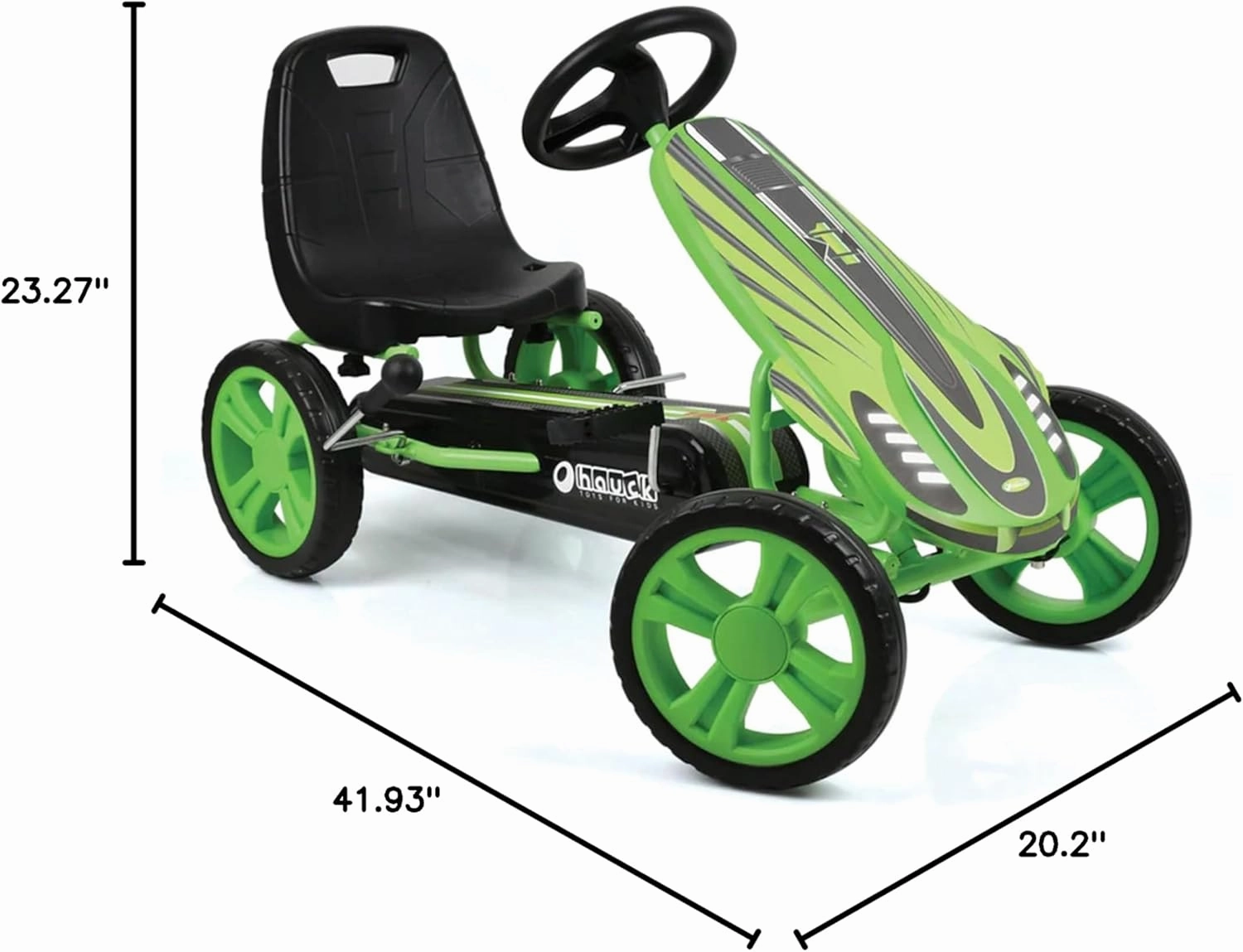 Hauck Speedster Pedal Go-Kart for Kids Ages 4-8 with Adjustable Bucket Seat, Large Front Plate, Handbrake, and EVA Plastic Wheels, Green