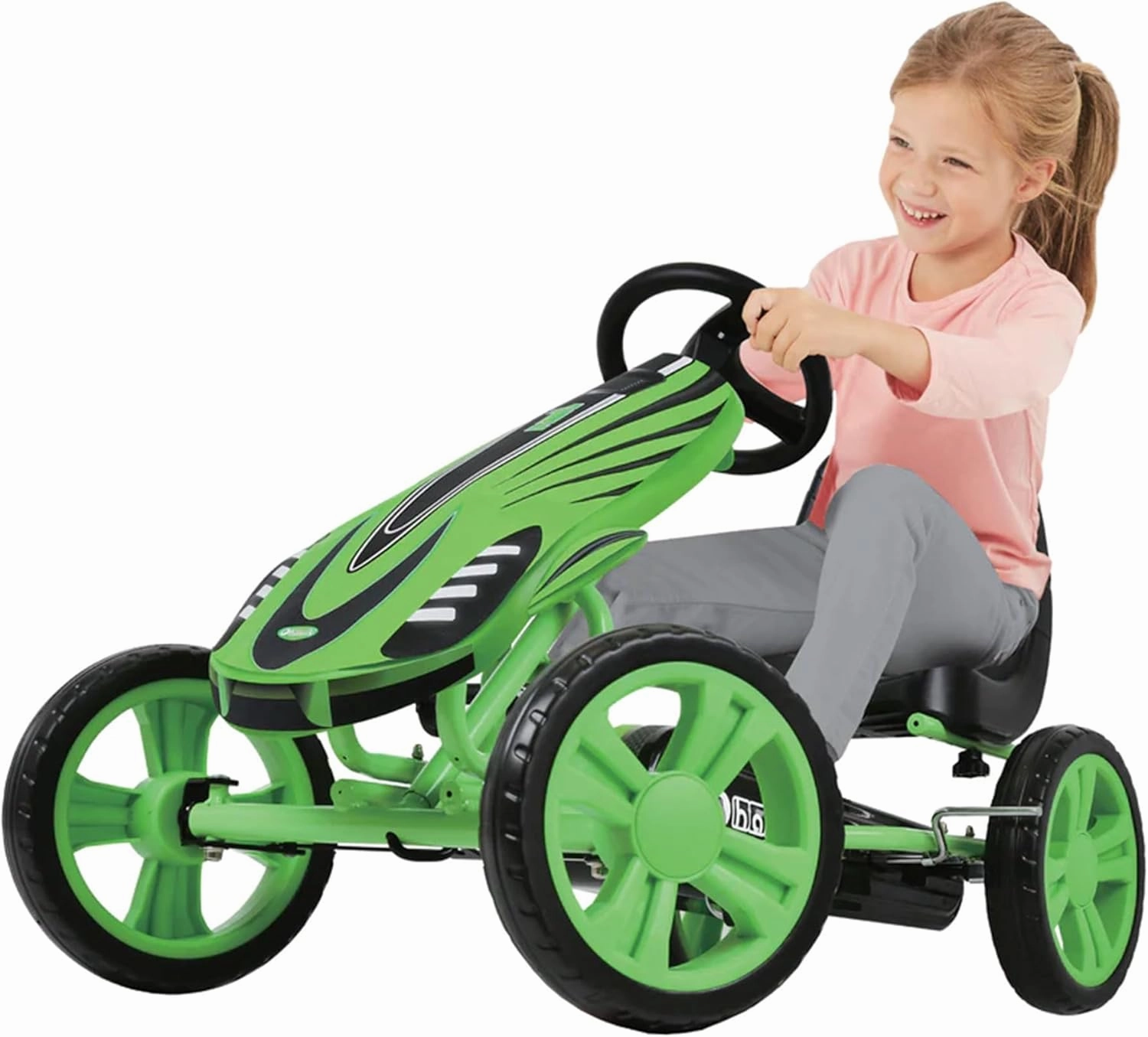 Hauck Speedster Pedal Go-Kart for Kids Ages 4-8 with Adjustable Bucket Seat, Large Front Plate, Handbrake, and EVA Plastic Wheels, Green
