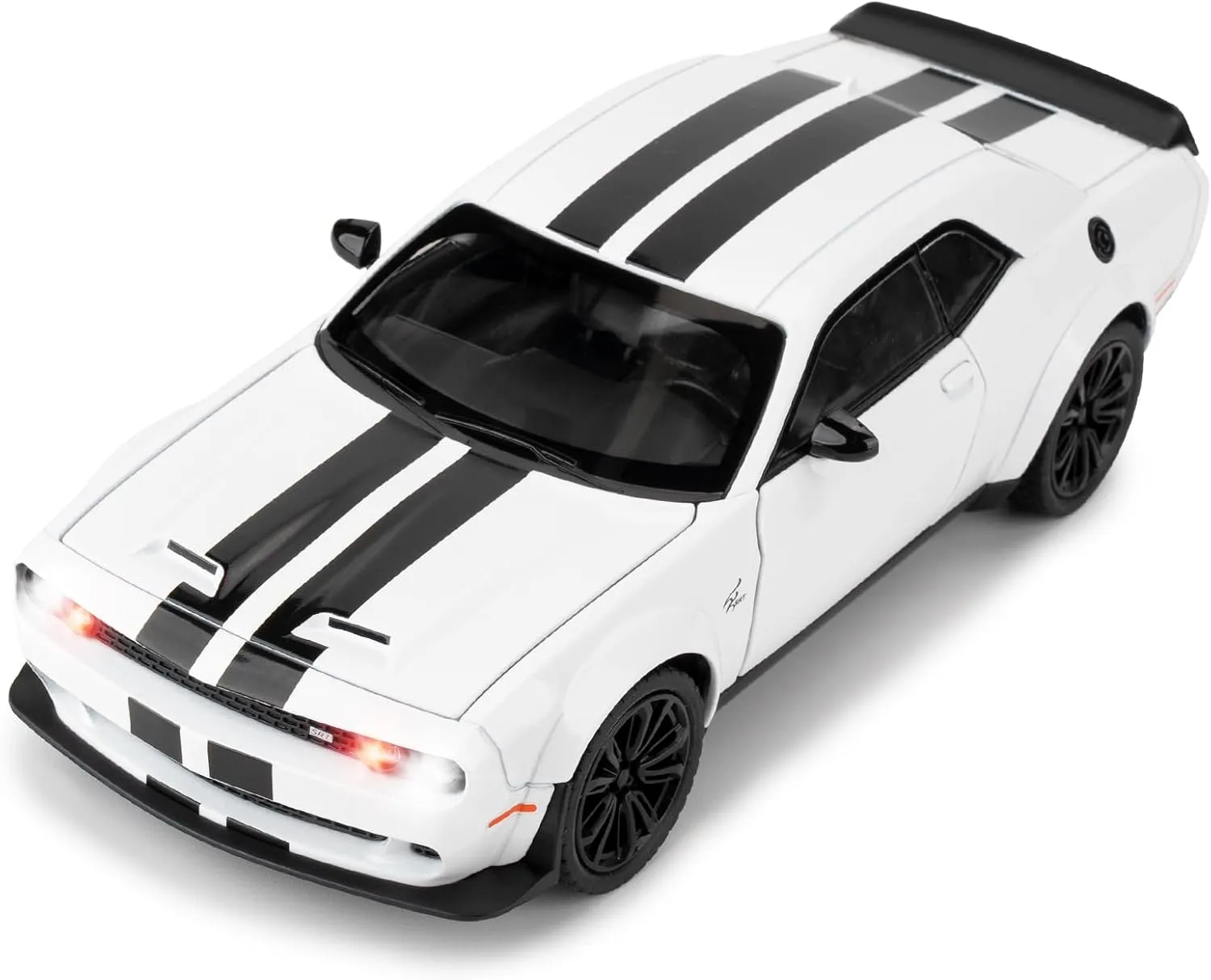 Hellcat Toy Cars for Collectible 1:22 Dodge Challenger SRT White Hellcat Toy, Diecast Vehicle Toy with Lights and Sounds,Pull Back Decoration Model Car Toy for Adults Kids Birthday Gifts