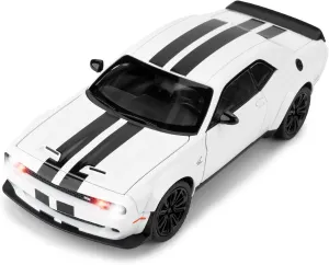 Hellcat Toy Cars for Collectible 1:22 Dodge Challenger SRT White Hellcat Toy, Diecast Vehicle Toy with Lights and Sounds,Pull Back Decoration Model Car Toy for Adults Kids Birthday Gifts