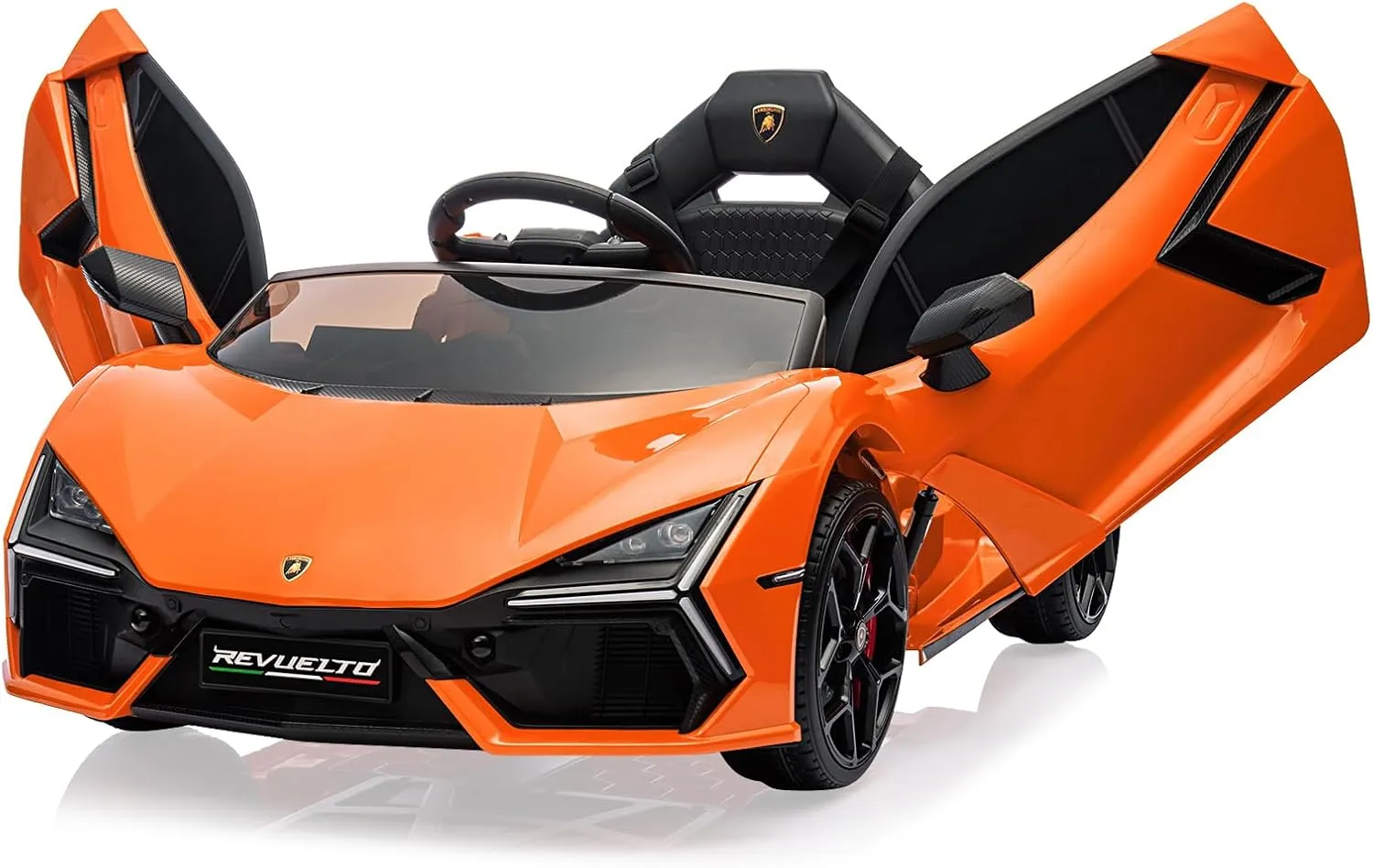 Hetoy 12V Kids Ride On Car, Licensed Lamborghini Revuelto Electric Car for Kids Over 37 Months, Battery Powered Sports Car Toy with Remote Control, Bluetooth, Headlight, Music, Orange
