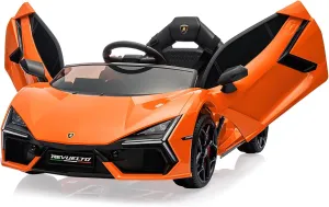 Hetoy 12V Kids Ride On Car, Licensed Lamborghini Revuelto Electric Car for Kids Over 37 Months, Battery Powered Sports Car Toy with Remote Control, Bluetooth, Headlight, Music, Orange