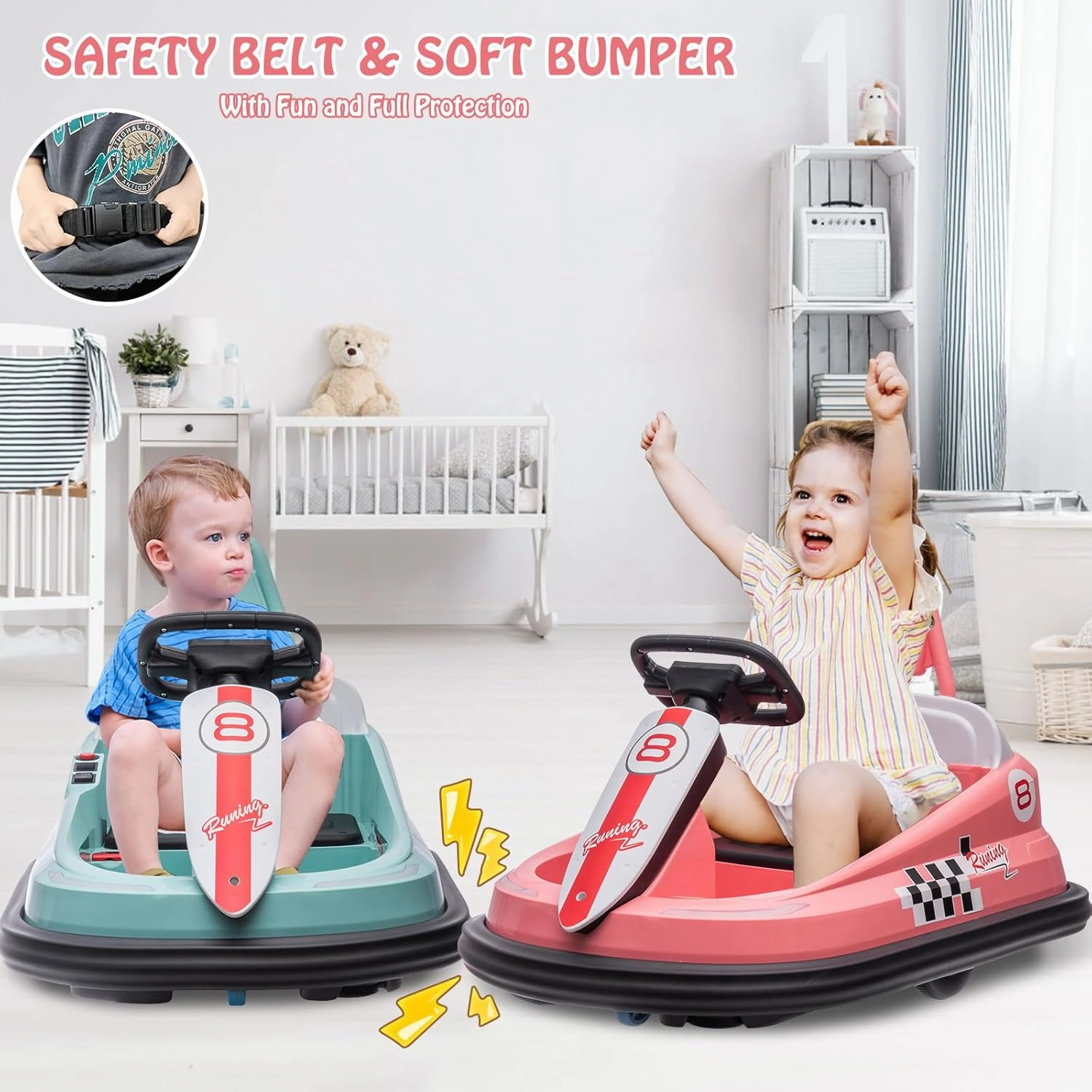 Hetoy Bumper Car for Toddlers, 6V Electric Ride On Toys for Kids, 1.9 MPH Max Speed, Steering Wheel, 360 Degree Spin, 2-Speeds, Light, Music & Horn, Birthday Gift for Boys Girls 2-6 Years, Bright-Pink