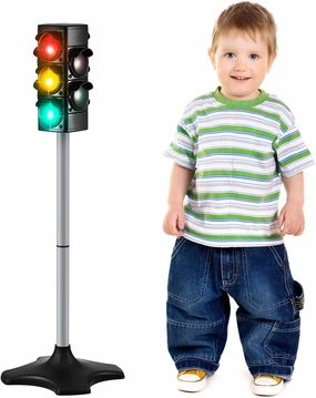 Hiboom 1 Piece Traffic Light Toy 2 in 1 Simulation Safety Traffic Indicator Crosswalk Signal with Lights and Sounds for Birthday Educational Toy Gift 4 Sides, 28.3 Inch Height