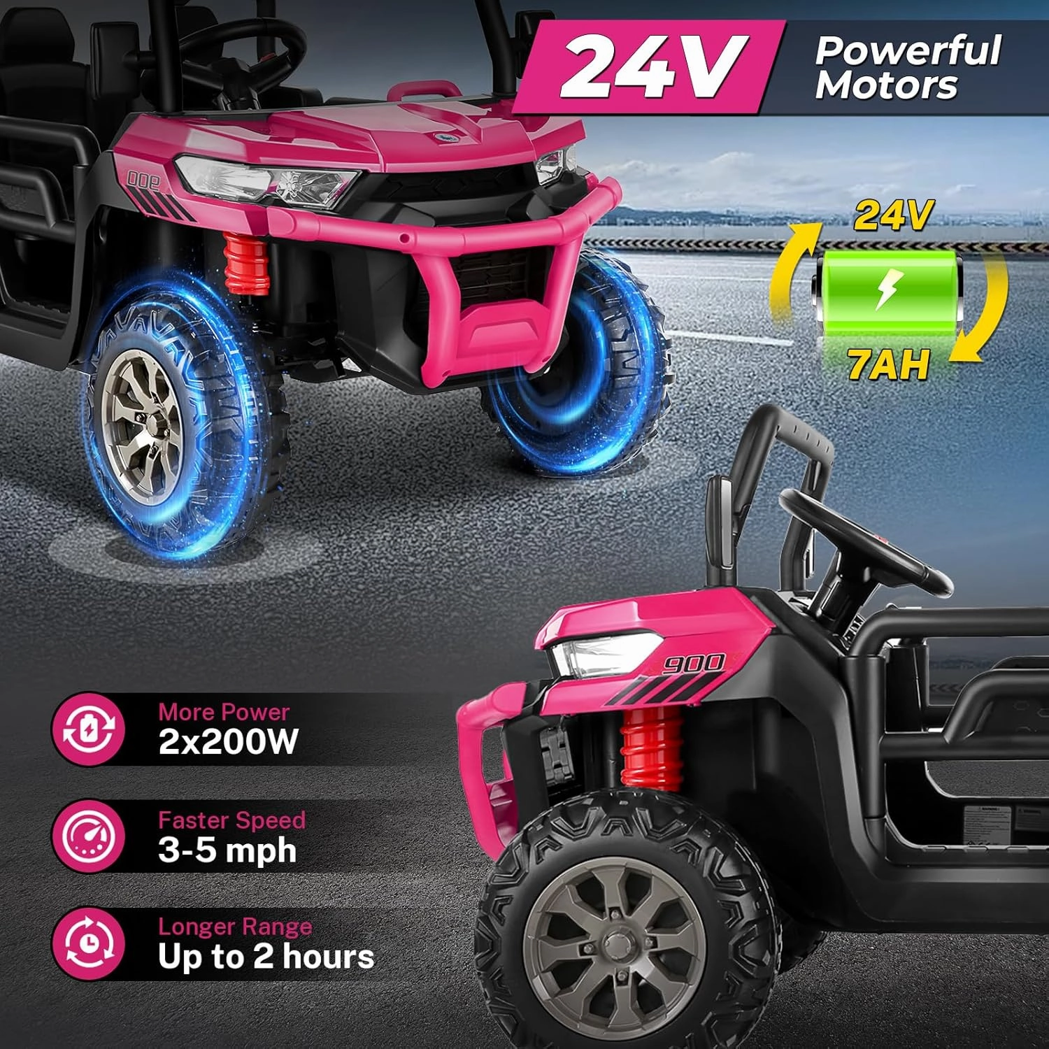 Hikole 2 Seater Ride On UTV Car for Kids, 24V Power Wheels Electric Dump Truck w/Remote Control, 2X200W Motors, Electric Dump Bed, Shovel, Bluetooth, 24 Volt Ride On Toys for Big Kids Girls, Pink