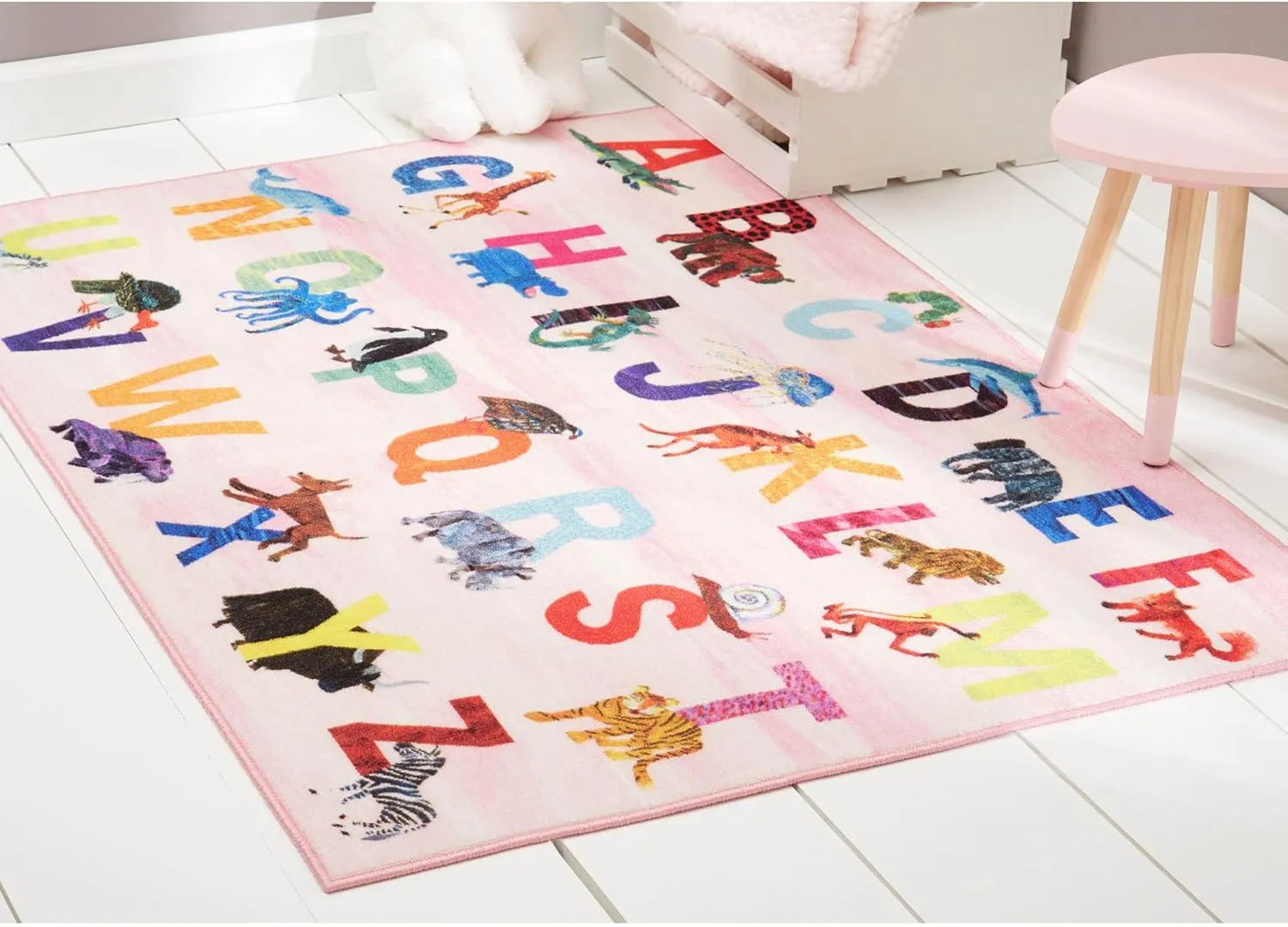 Home Dynamix Eric Carle Elementary Pink Alphabet Kids Machine Washable Area Rug Pink/Blue, 35"x51"
