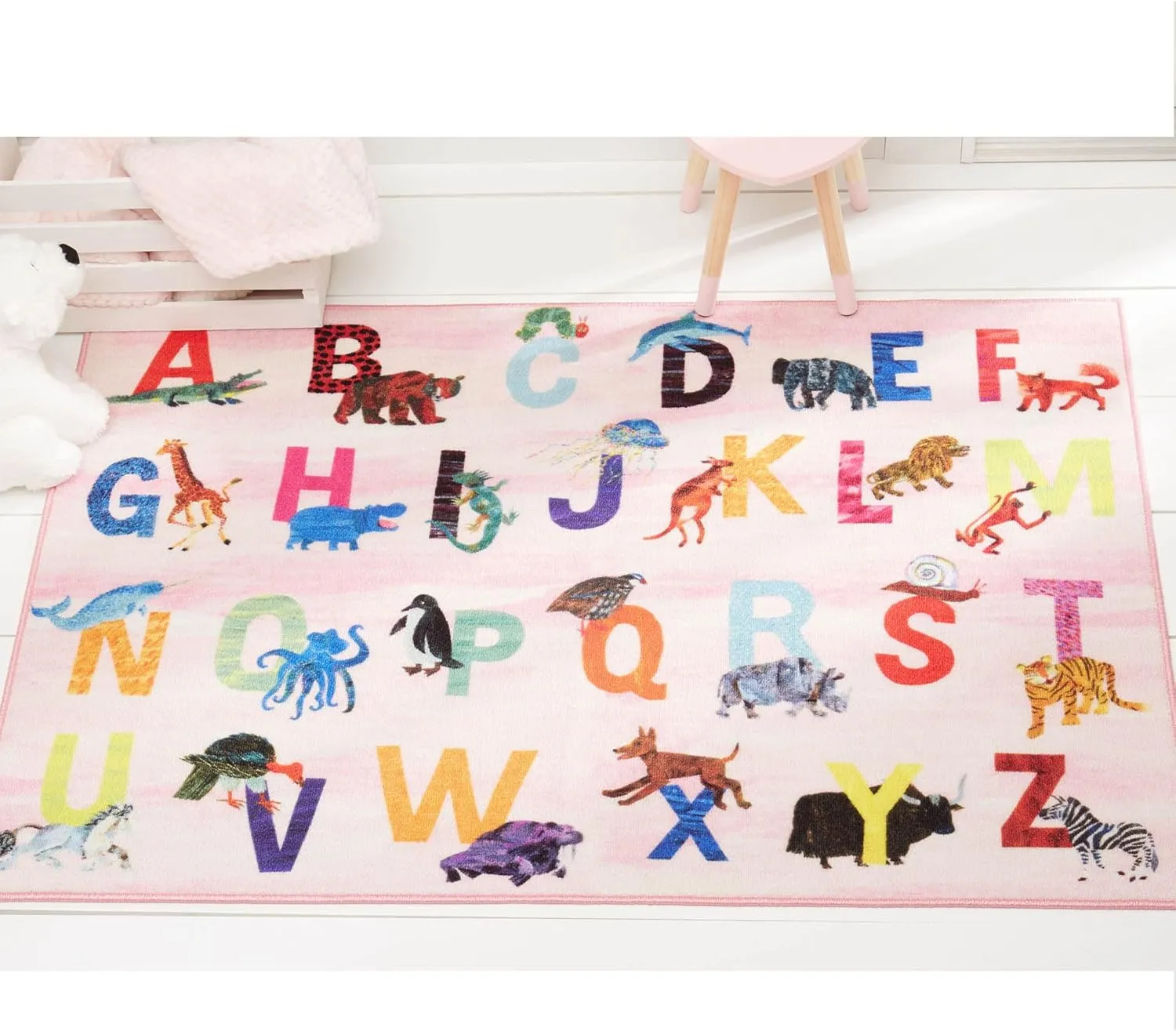 Home Dynamix Eric Carle Elementary Pink Alphabet Kids Machine Washable Area Rug Pink/Blue, 35"x51"