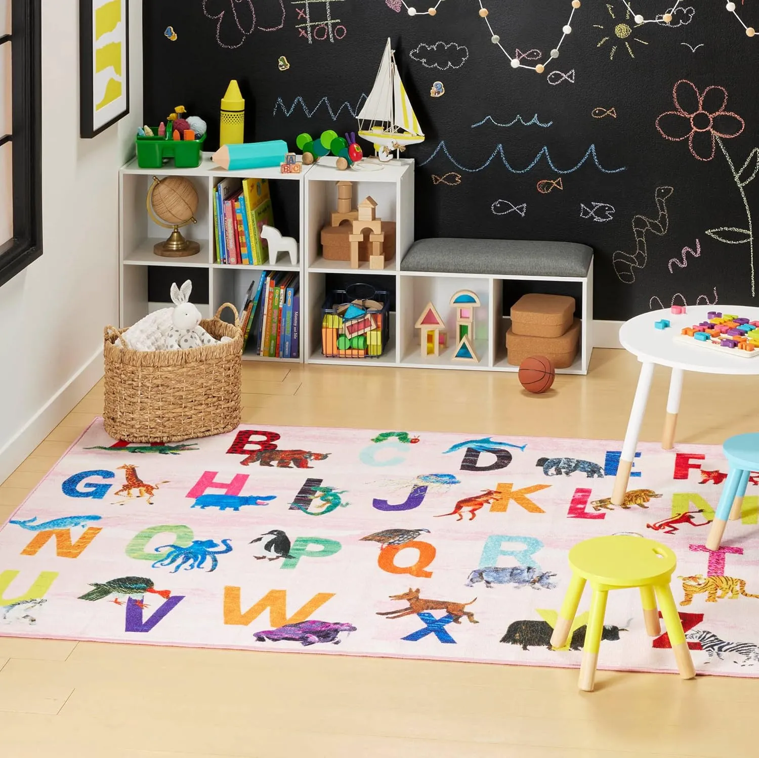 Home Dynamix Eric Carle Elementary Pink Alphabet Kids Machine Washable Area Rug Pink/Blue, 35"x51"