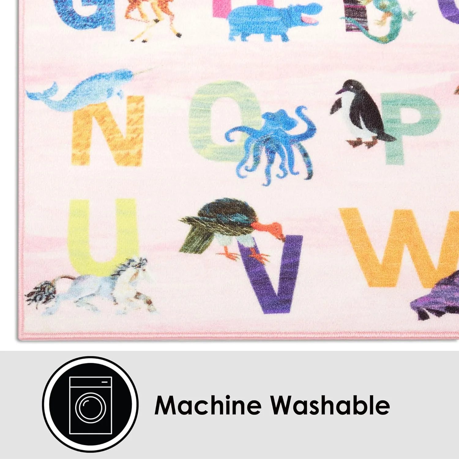 Home Dynamix Eric Carle Elementary Pink Alphabet Kids Machine Washable Area Rug Pink/Blue, 35"x51"