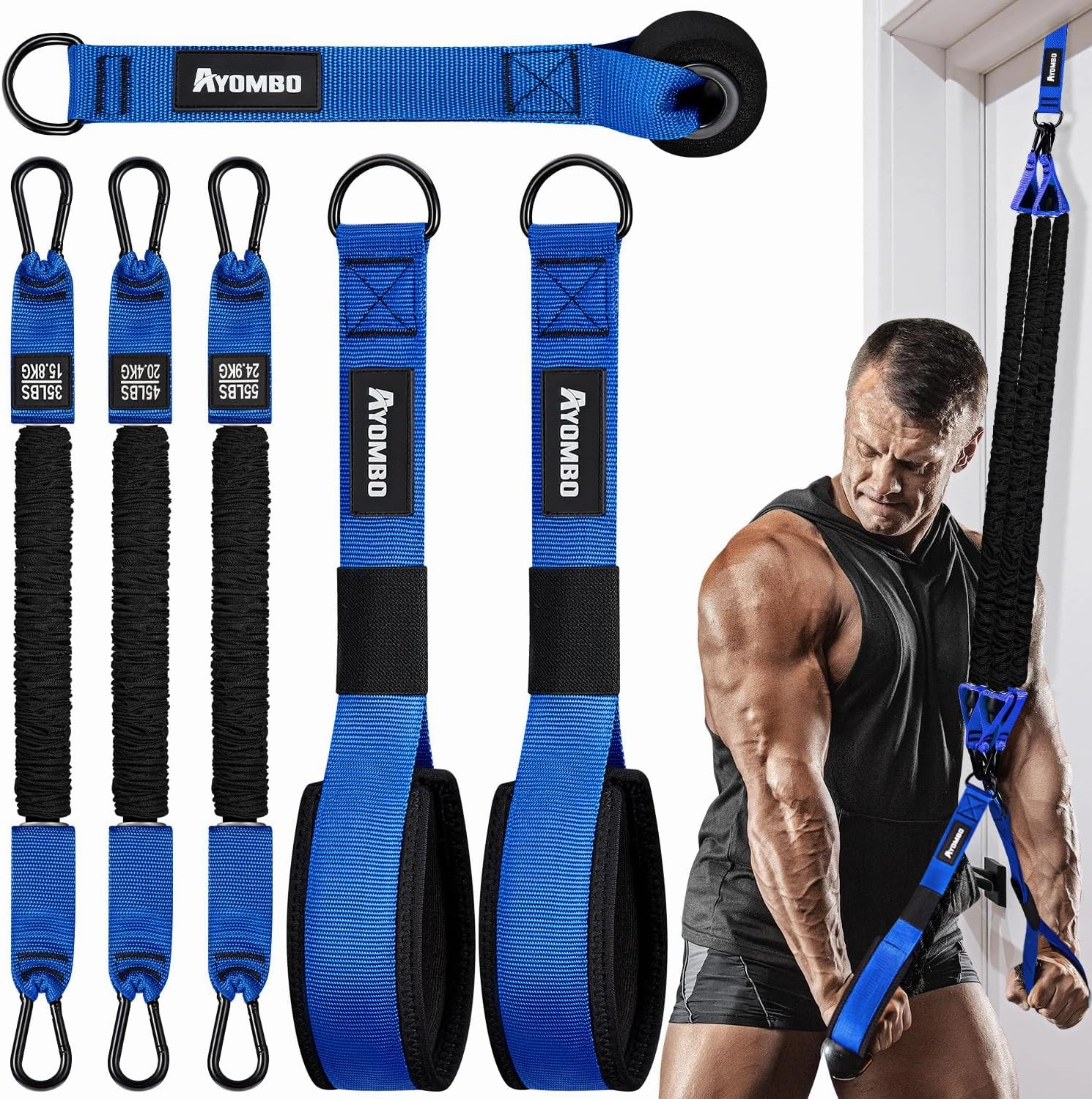 Home Gym Workout Equipment, Heavy Resistance Bands with Handles, Door Anchor, Tricep Rope Pull Down Attachment for Triceps, Biceps, Arms,Chest,Back Exercise, Best Replacement for Cable Machines