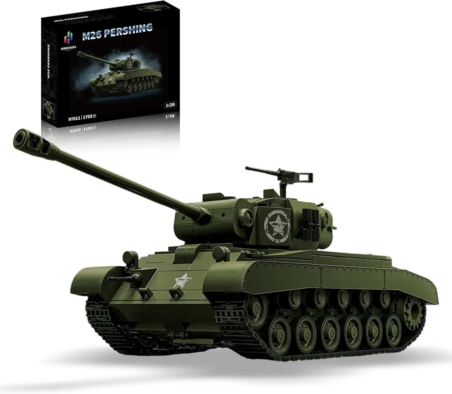 honchoes M26 Pershing Tank Building Set, WW2 Military Vehicles Collectible Army Model for Boys & Adults Home Decor